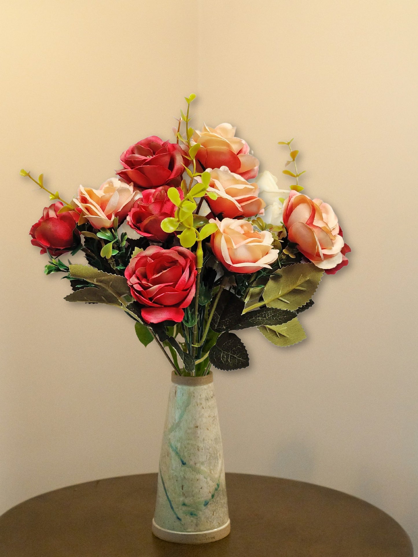 Artificial Flowers for decoration peony rose flower bunch for vase/pot, home/office decor, gift, artificial plant, Craft, Without Vase, Pack of 1 piece, maroon