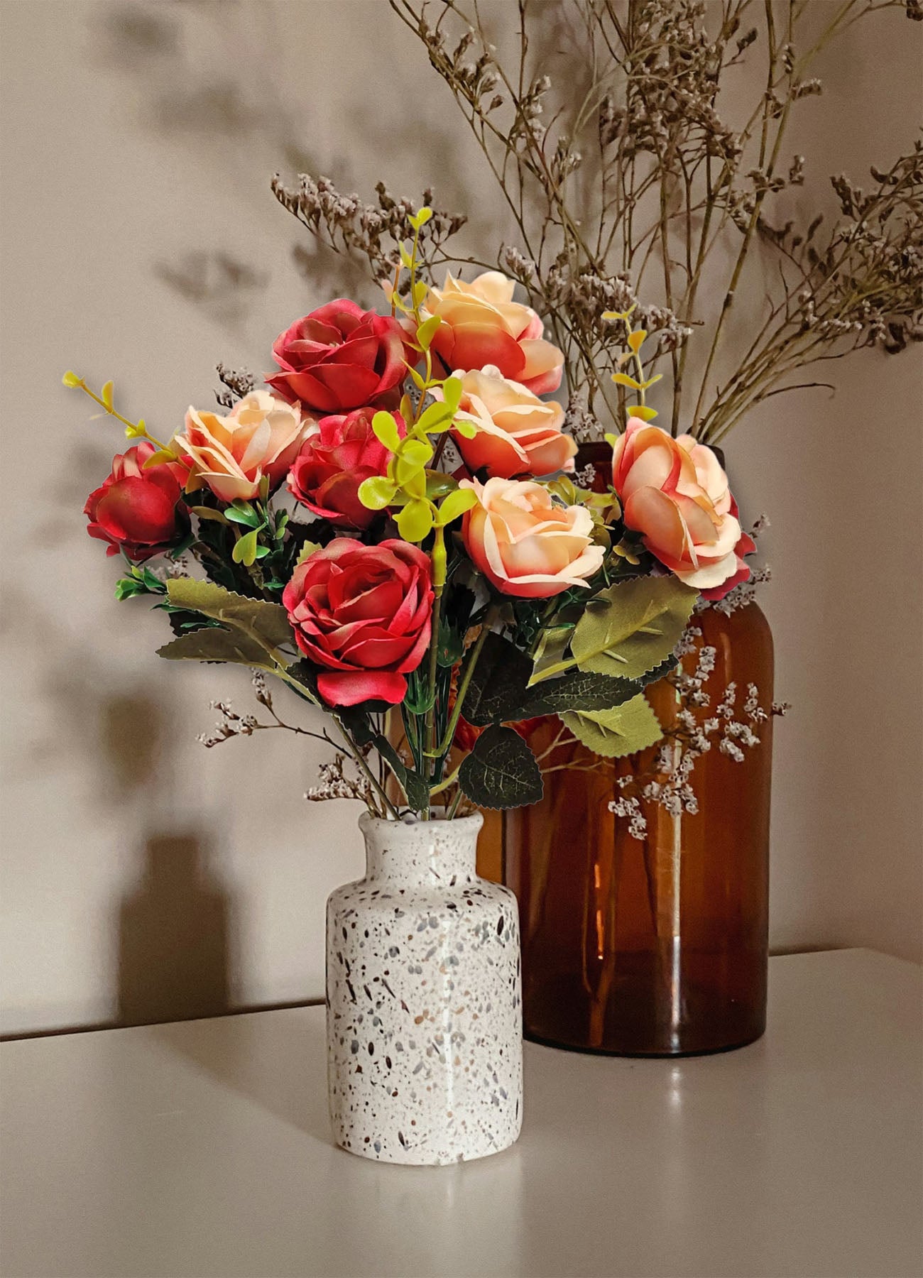 Artificial Flowers for decoration peony rose flower bunch for vase/pot, home/office decor, gift, artificial plant, Craft, Without Vase, Pack of 1 piece, maroon
