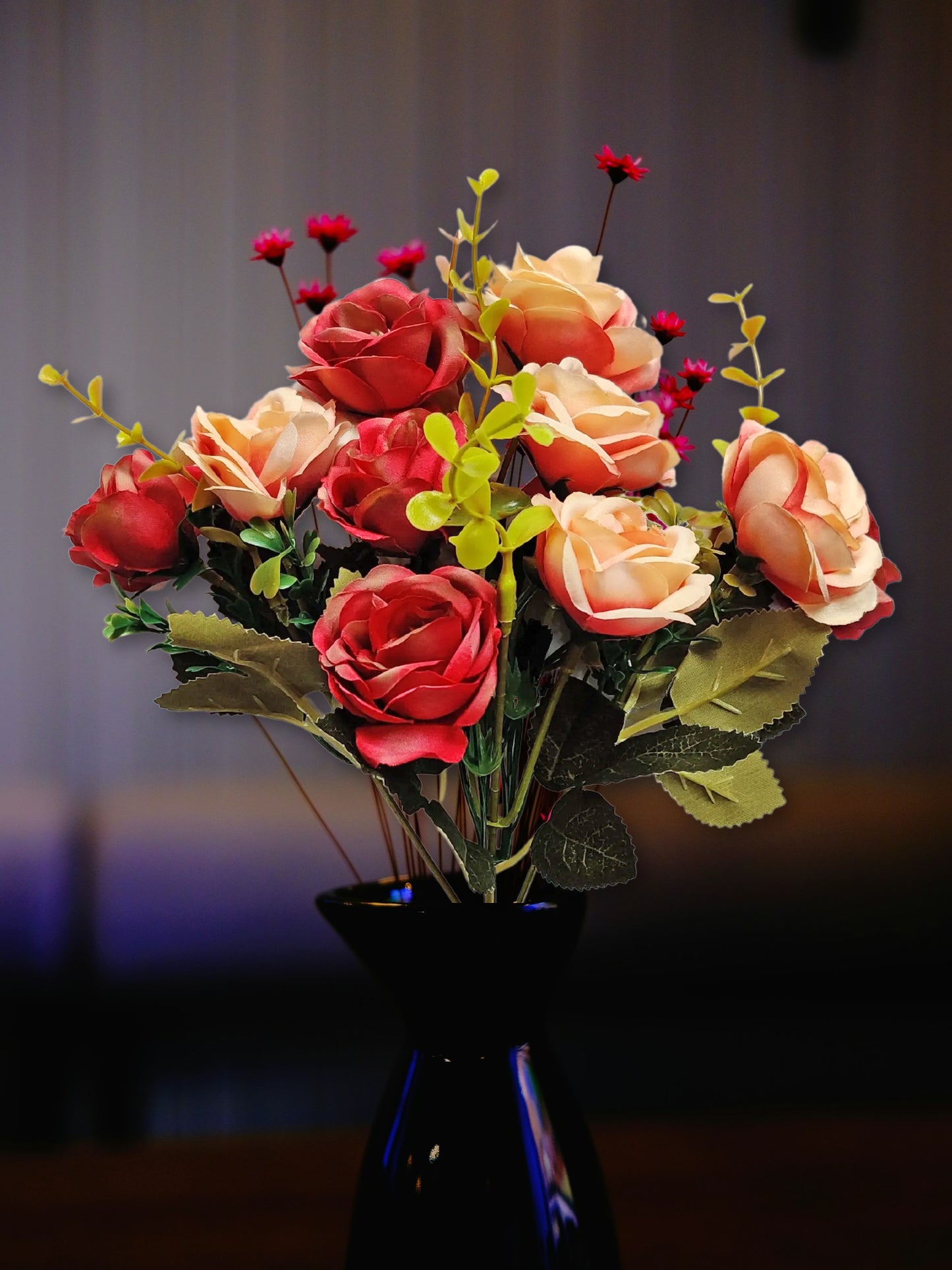 Artificial Flowers for decoration peony rose flower bunch for vase/pot, home/office decor, gift, artificial plant, Craft, Without Vase, Pack of 1 piece, maroon