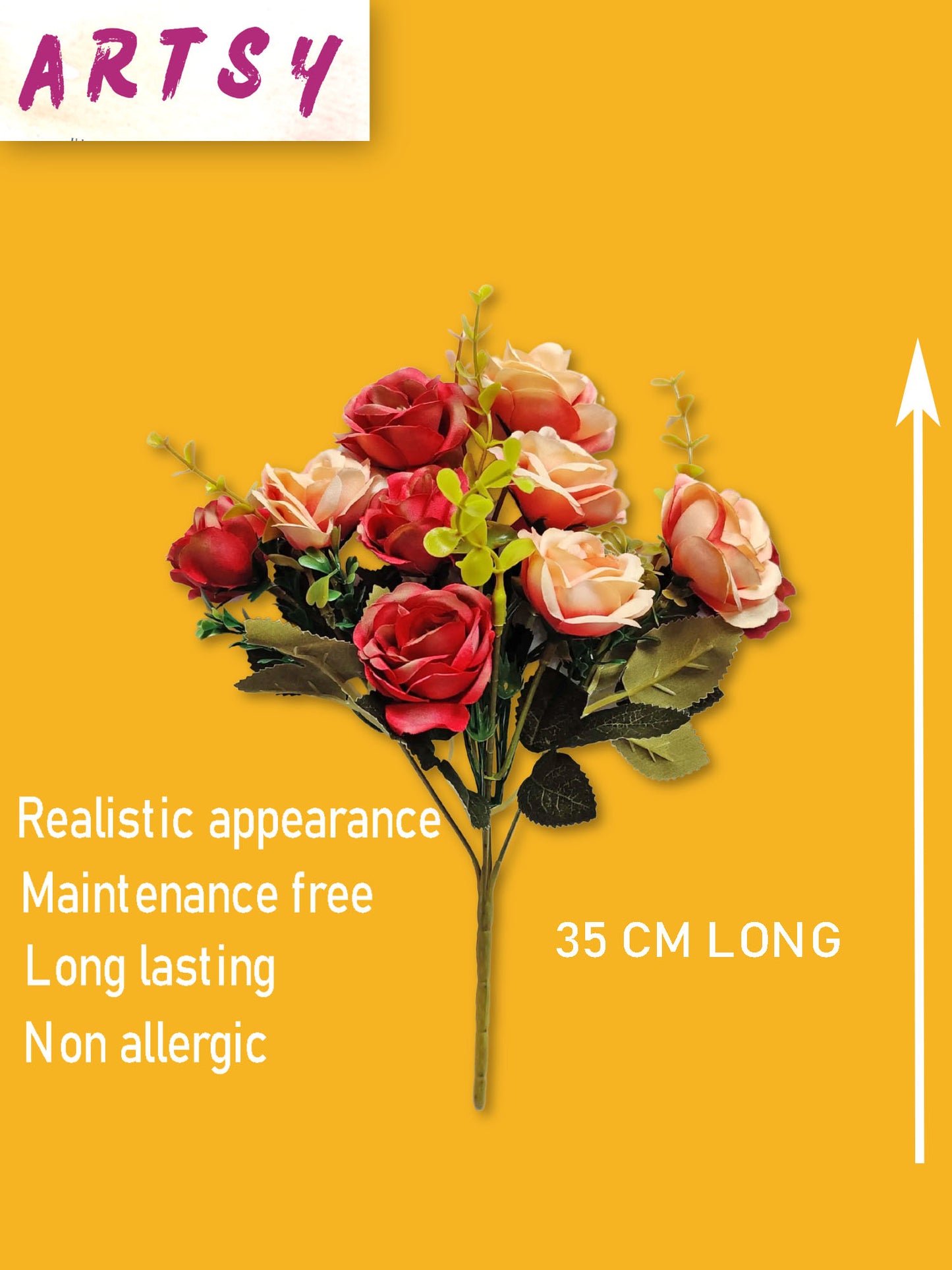 Artificial Flowers for decoration peony rose flower bunch for vase/pot, home/office decor, gift, artificial plant, Craft, Without Vase, Pack of 1 piece, maroon