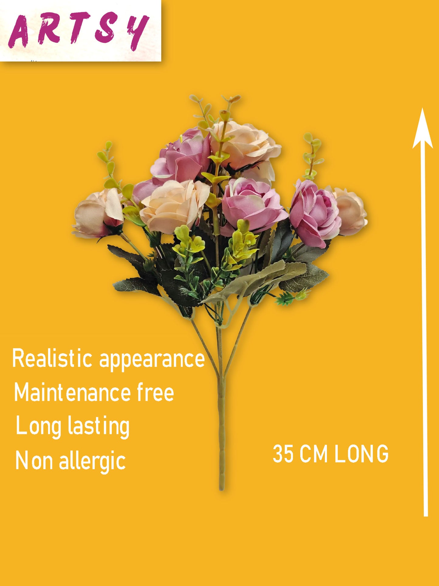 Artificial Flowers for decoration peony rose flower bunch for vase/pot, home/office decor, gift, artificial plant, Craft, Without Vase, Pack of 1 piece, purple