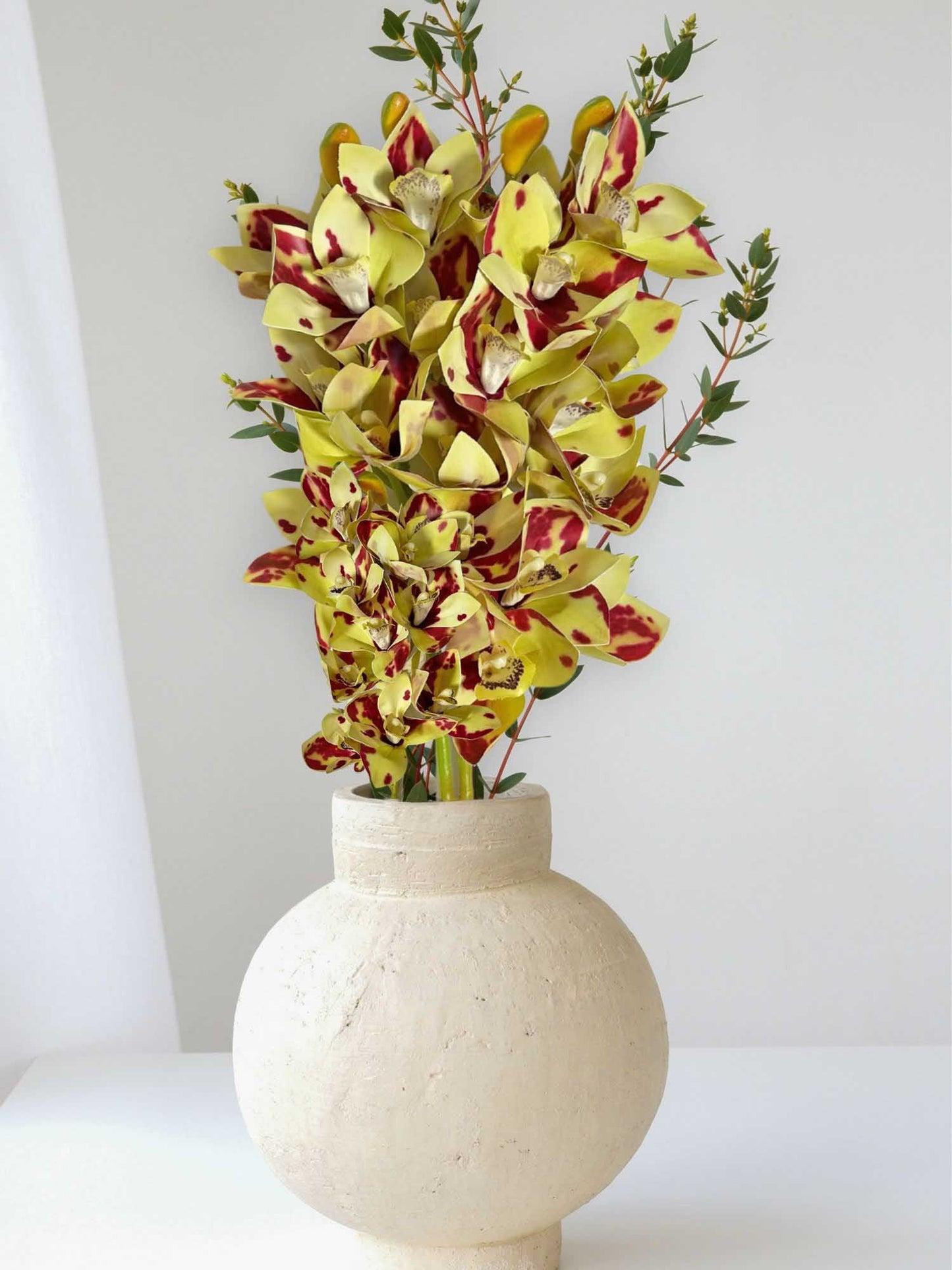 Artificial Flowers for decoration orchid flower bunch/stick for vase/pot, home/office decor, gift, artificial plant, Craft, Without Vase, Pack of 1 piece, 76 cm height, Green red