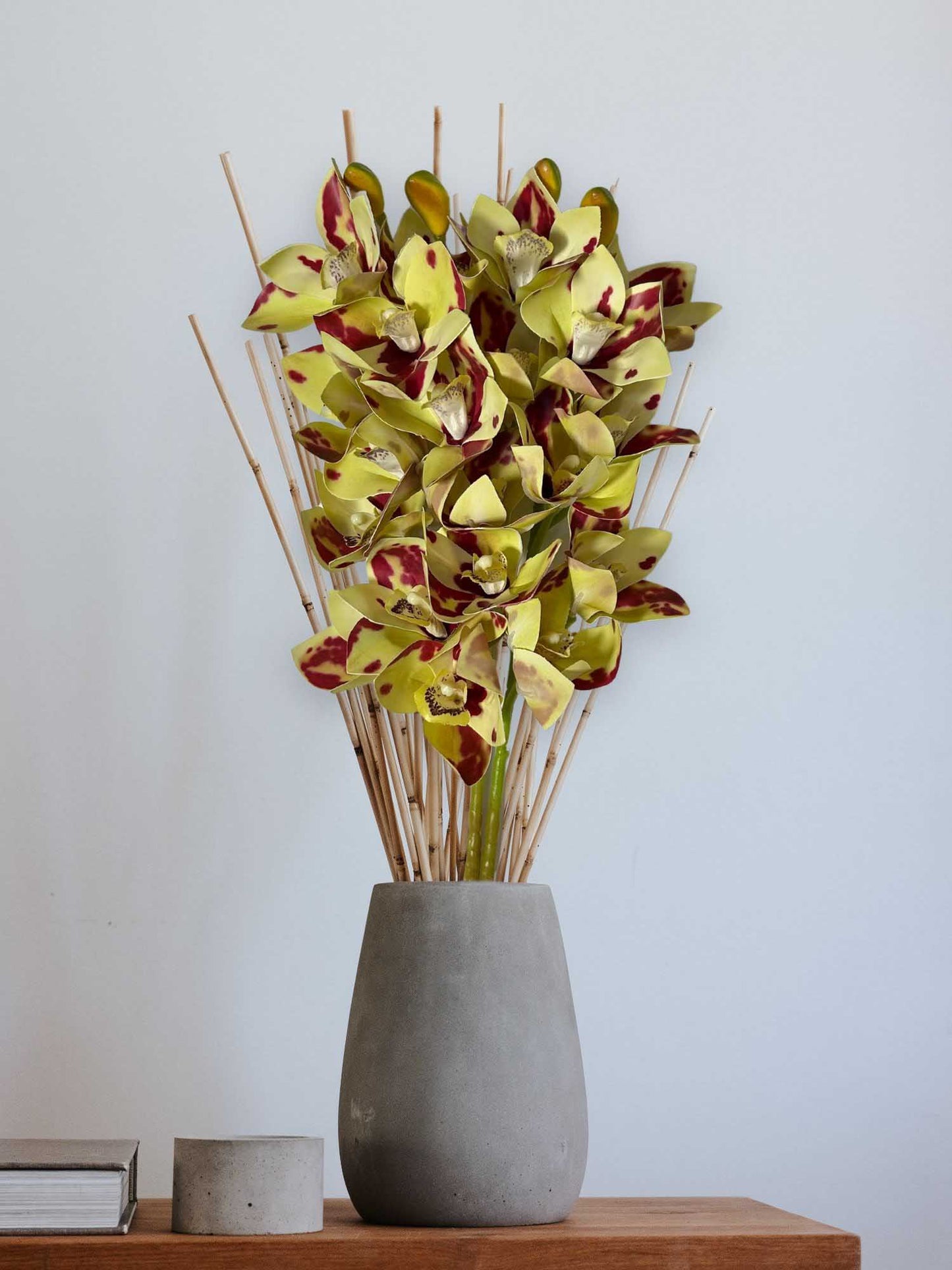 Artificial Flowers for decoration orchid flower bunch/stick for vase/pot, home/office decor, gift, artificial plant, Craft, Without Vase, Pack of 1 piece, 76 cm height, Green red