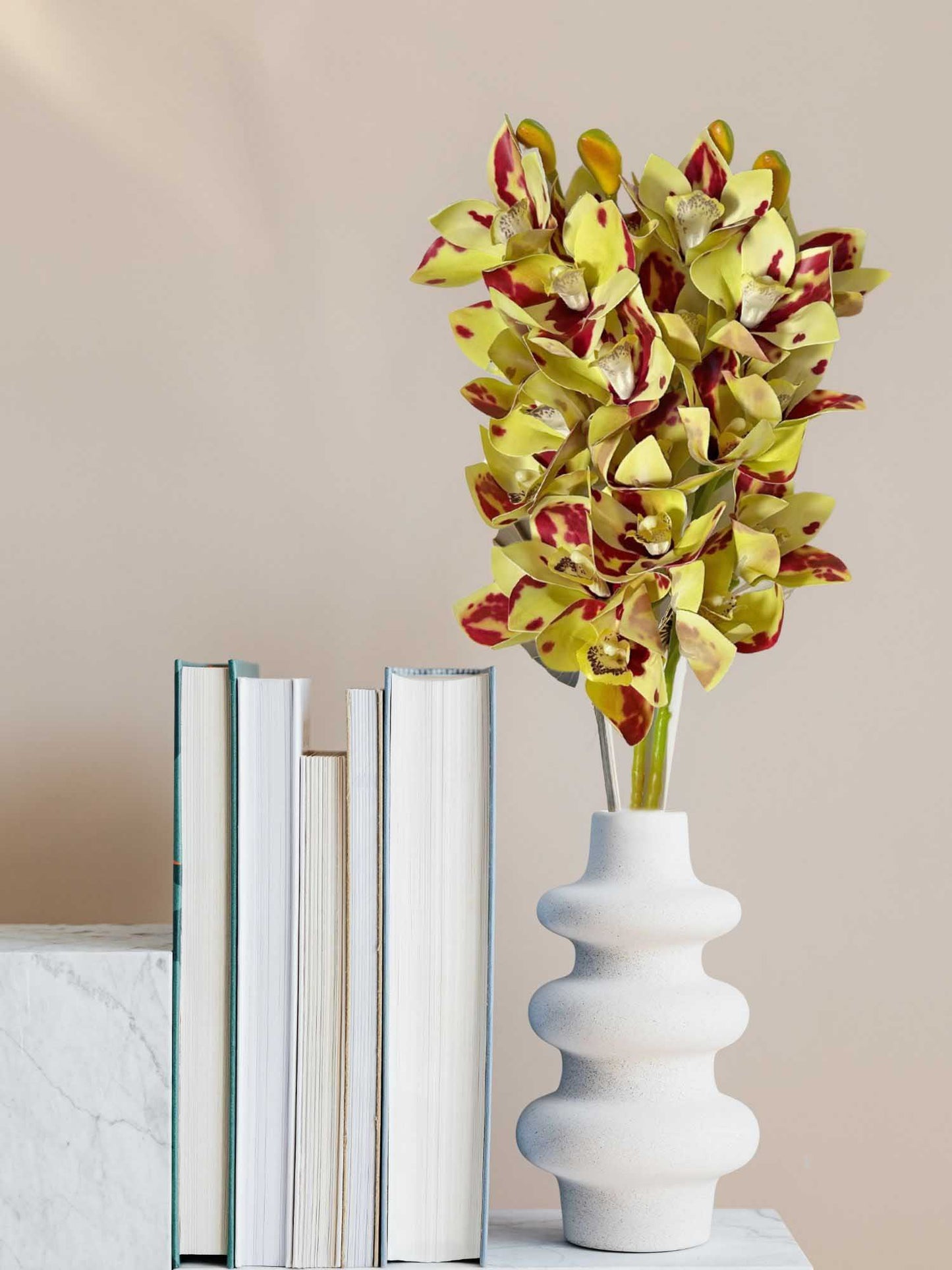Artificial Flowers for decoration orchid flower bunch/stick for vase/pot, home/office decor, gift, artificial plant, Craft, Without Vase, Pack of 1 piece, 76 cm height, Green red
