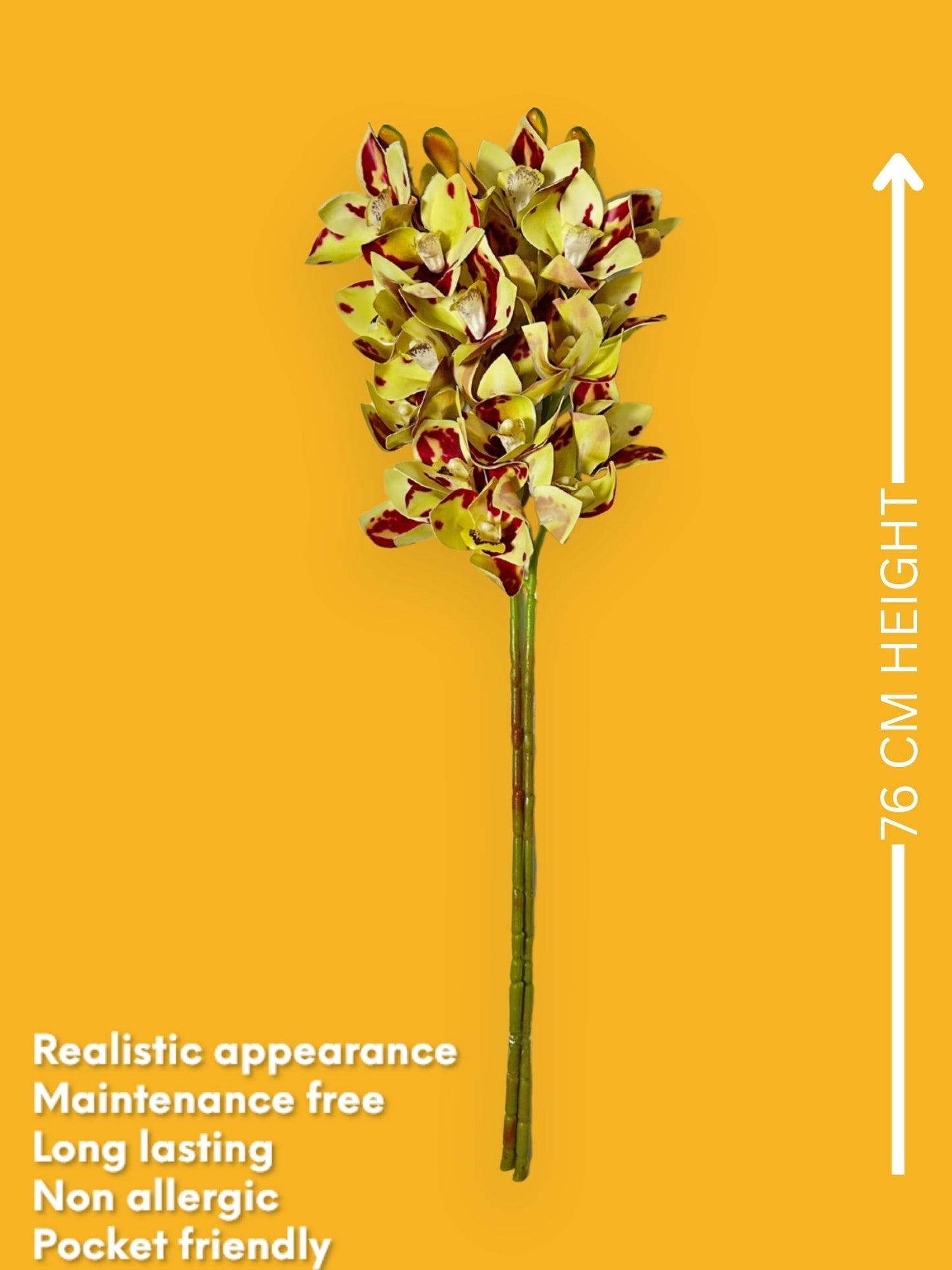 Artificial Flowers for decoration orchid flower bunch/stick for vase/pot, home/office decor, gift, artificial plant, Craft, Without Vase, Pack of 1 piece, 76 cm height, Green red