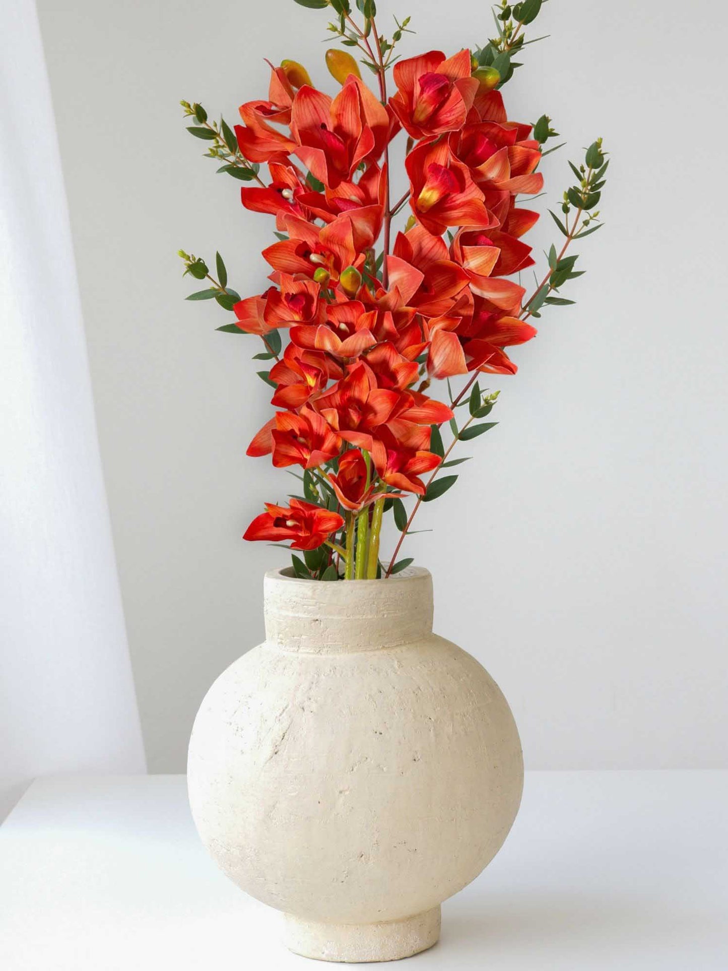 Artificial Flowers for decoration orchid flower bunch/stick for vase/pot, home/office decor, gift, artificial plant, Craft, Without Vase, Pack of 1 piece, 76 cm height, Orange