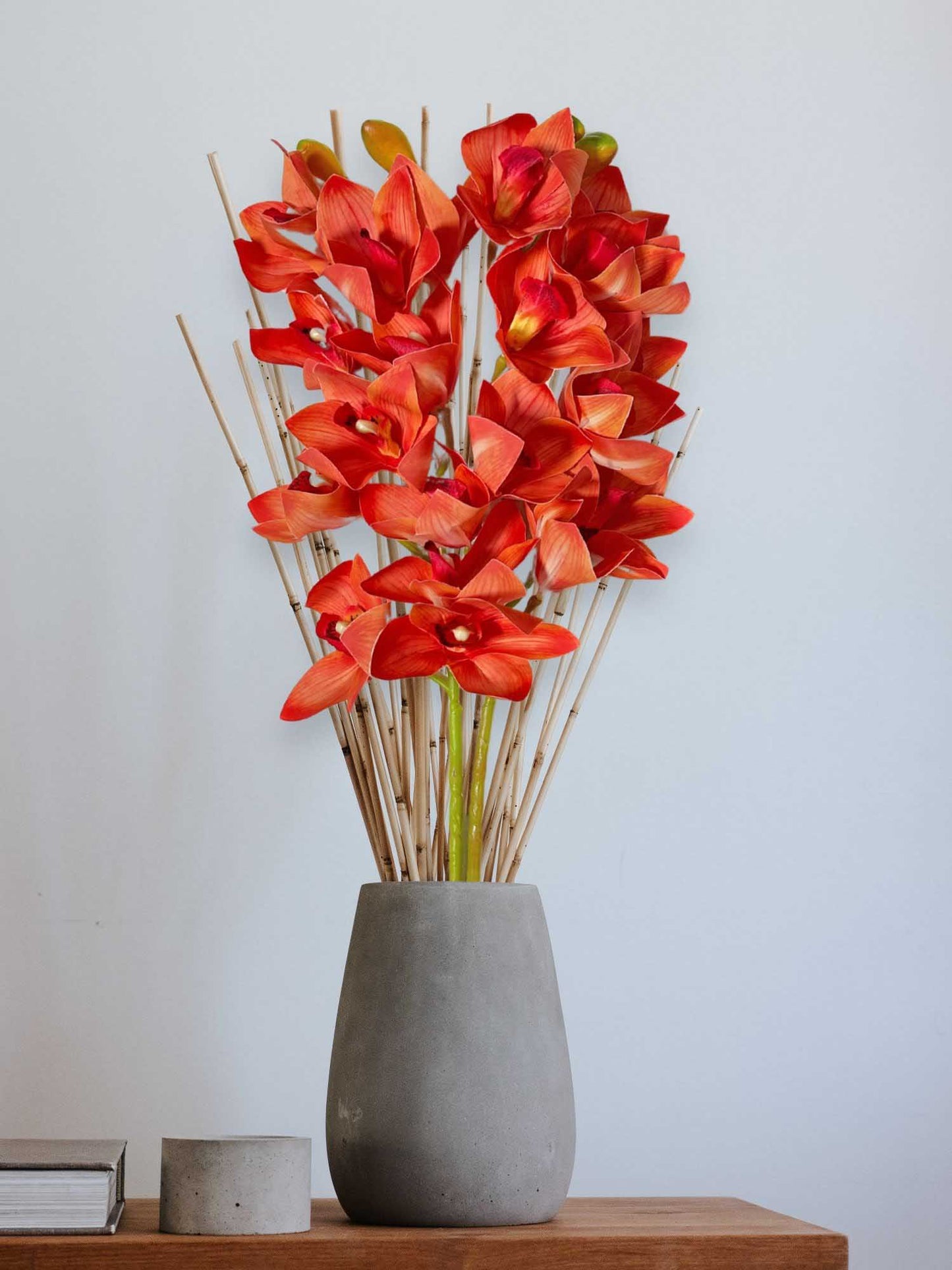 Artificial Flowers for decoration orchid flower bunch/stick for vase/pot, home/office decor, gift, artificial plant, Craft, Without Vase, Pack of 1 piece, 76 cm height, Orange