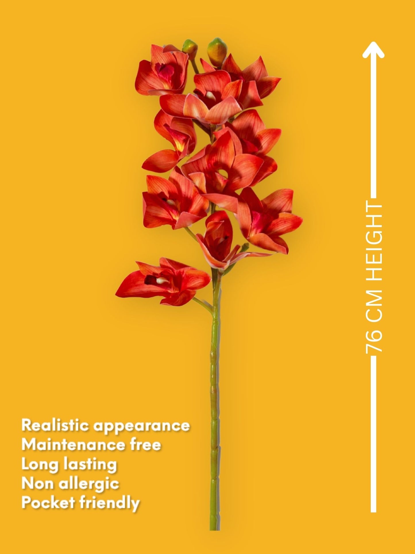 Artificial Flowers for decoration orchid flower bunch/stick for vase/pot, home/office decor, gift, artificial plant, Craft, Without Vase, Pack of 1 piece, 76 cm height, Orange