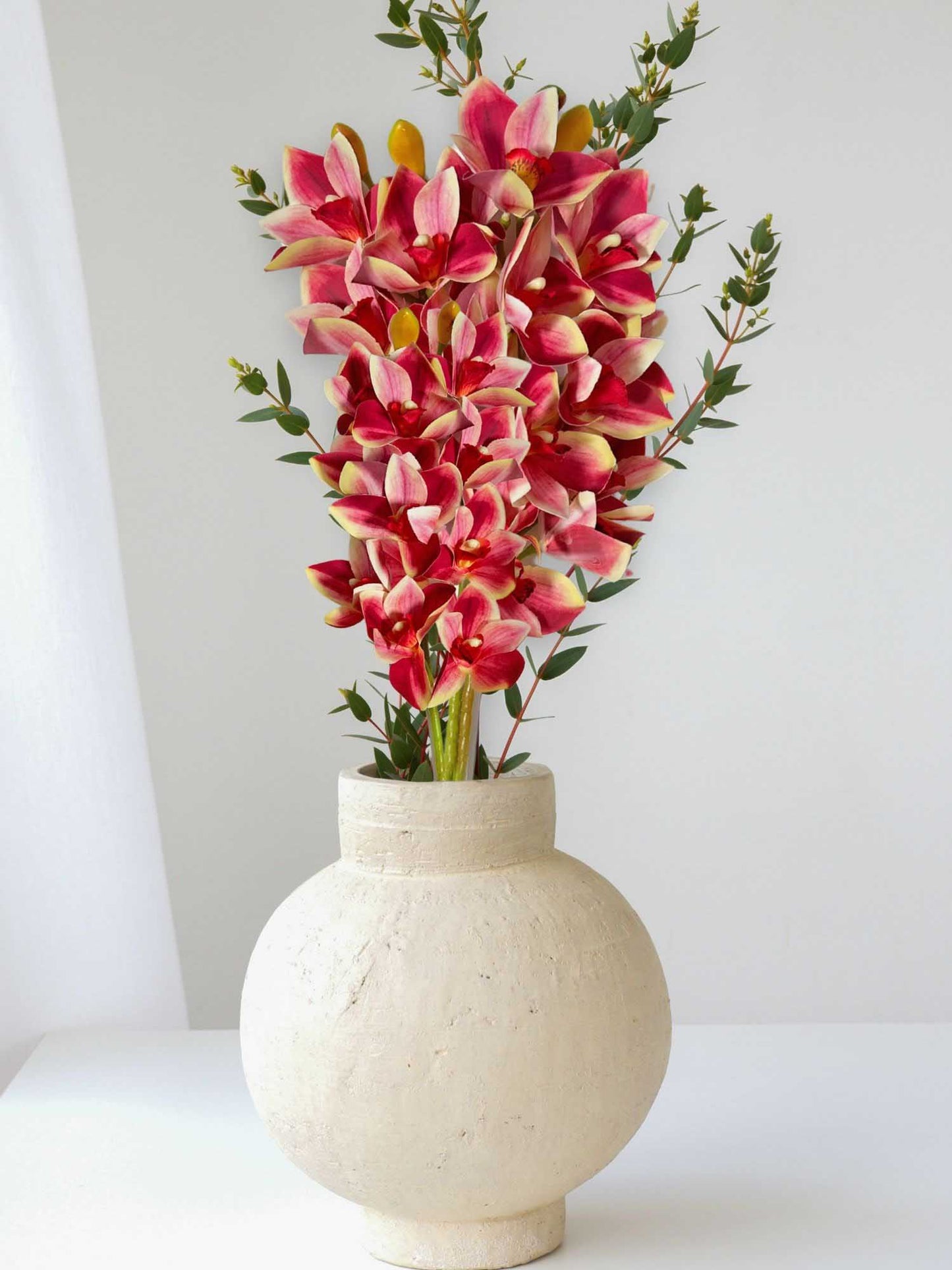 Artificial Flowers for decoration orchid flower bunch/stick for vase/pot, home/office decor, gift, artificial plant, Craft, Without Vase, Pack of 1 piece, 76 cm height, Dark pink