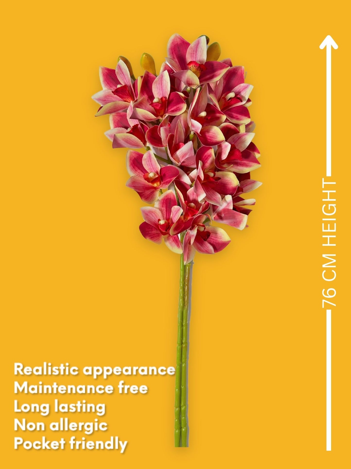 Artificial Flowers for decoration orchid flower bunch/stick for vase/pot, home/office decor, gift, artificial plant, Craft, Without Vase, Pack of 1 piece, 76 cm height, Dark pink