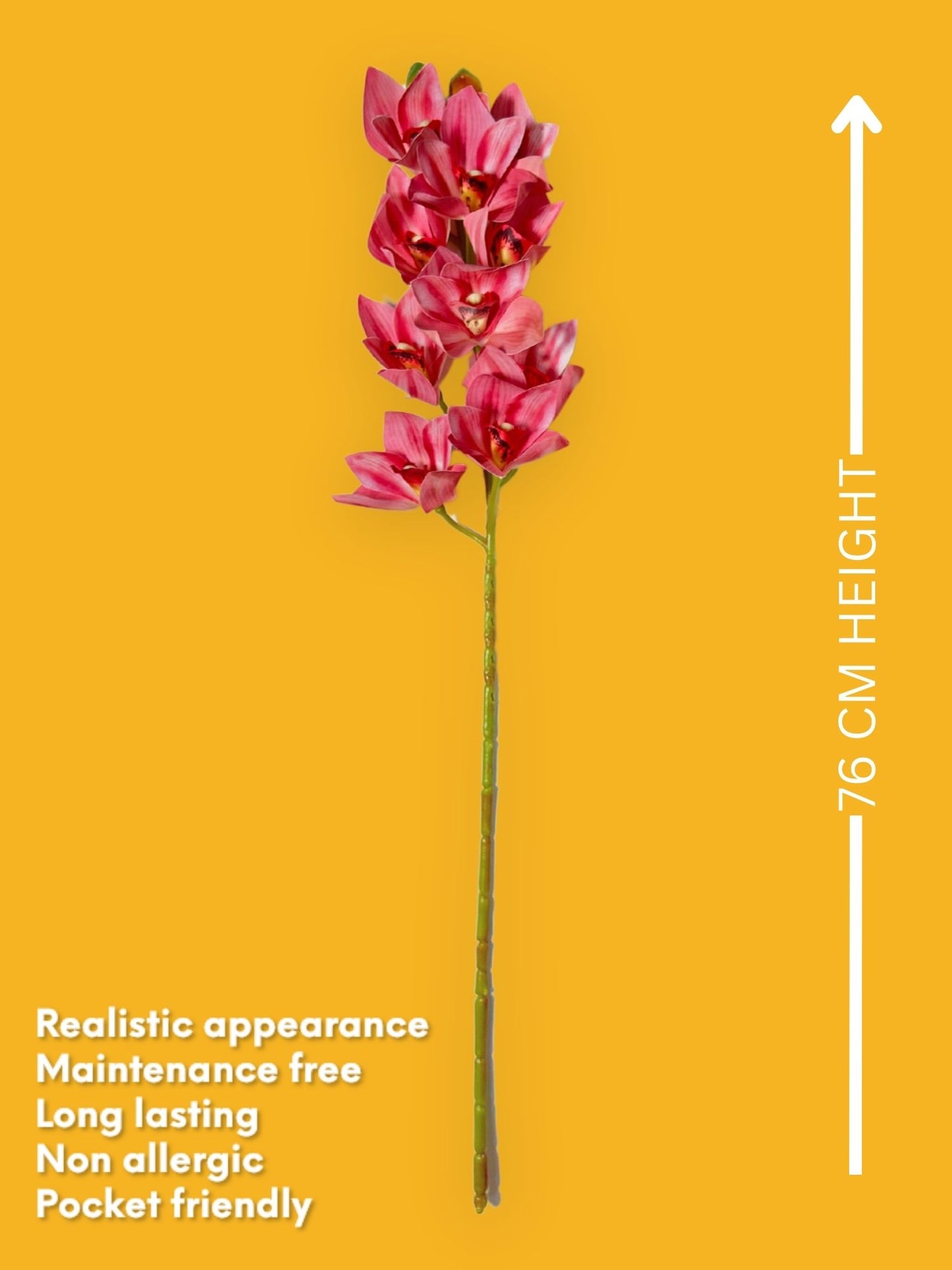 Artificial Flowers for decoration orchid flower bunch/stick for vase/pot, home/office decor, gift, artificial plant, Craft, Without Vase, Pack of 1 piece, 76 cm height, Pink