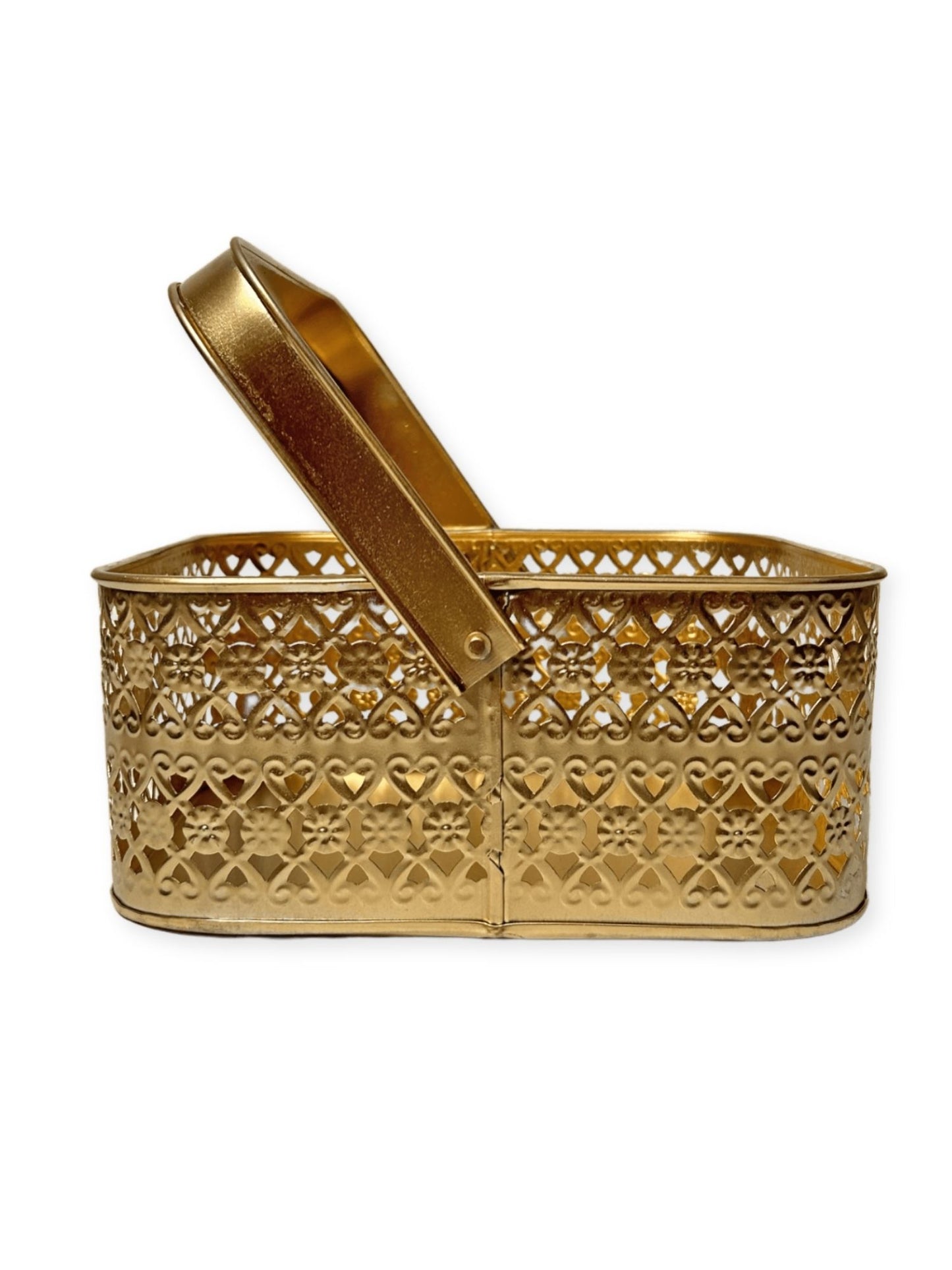 Multipurpose Decorative Metal Basket with Foldabale Handle for storage, organizer, gift, DIY craft, Square, Golden, 1 piece