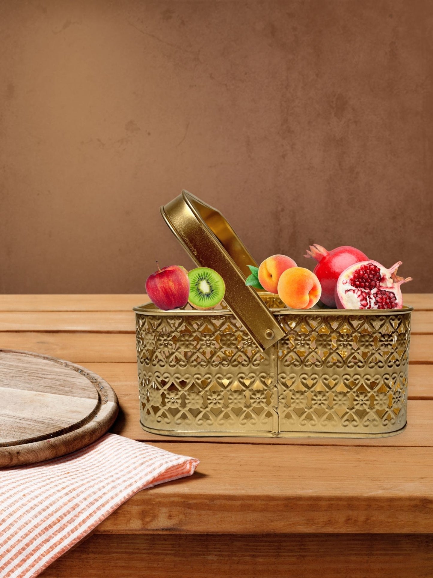 Multipurpose Decorative Metal Basket with Foldabale Handle for storage, organizer, gift, DIY craft, Square, Golden, 1 piece