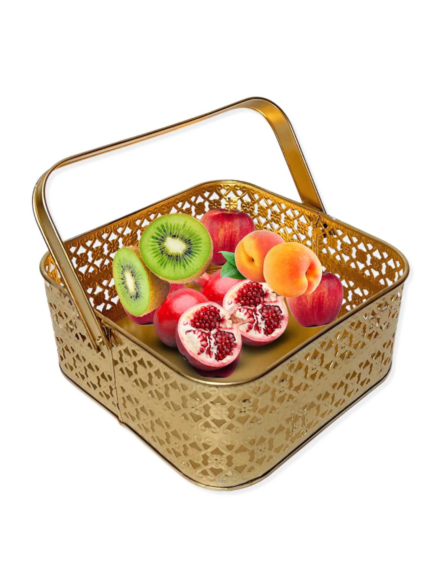 Multipurpose Decorative Metal Basket with Foldabale Handle for storage, organizer, gift, DIY craft, Square, Golden, 1 piece