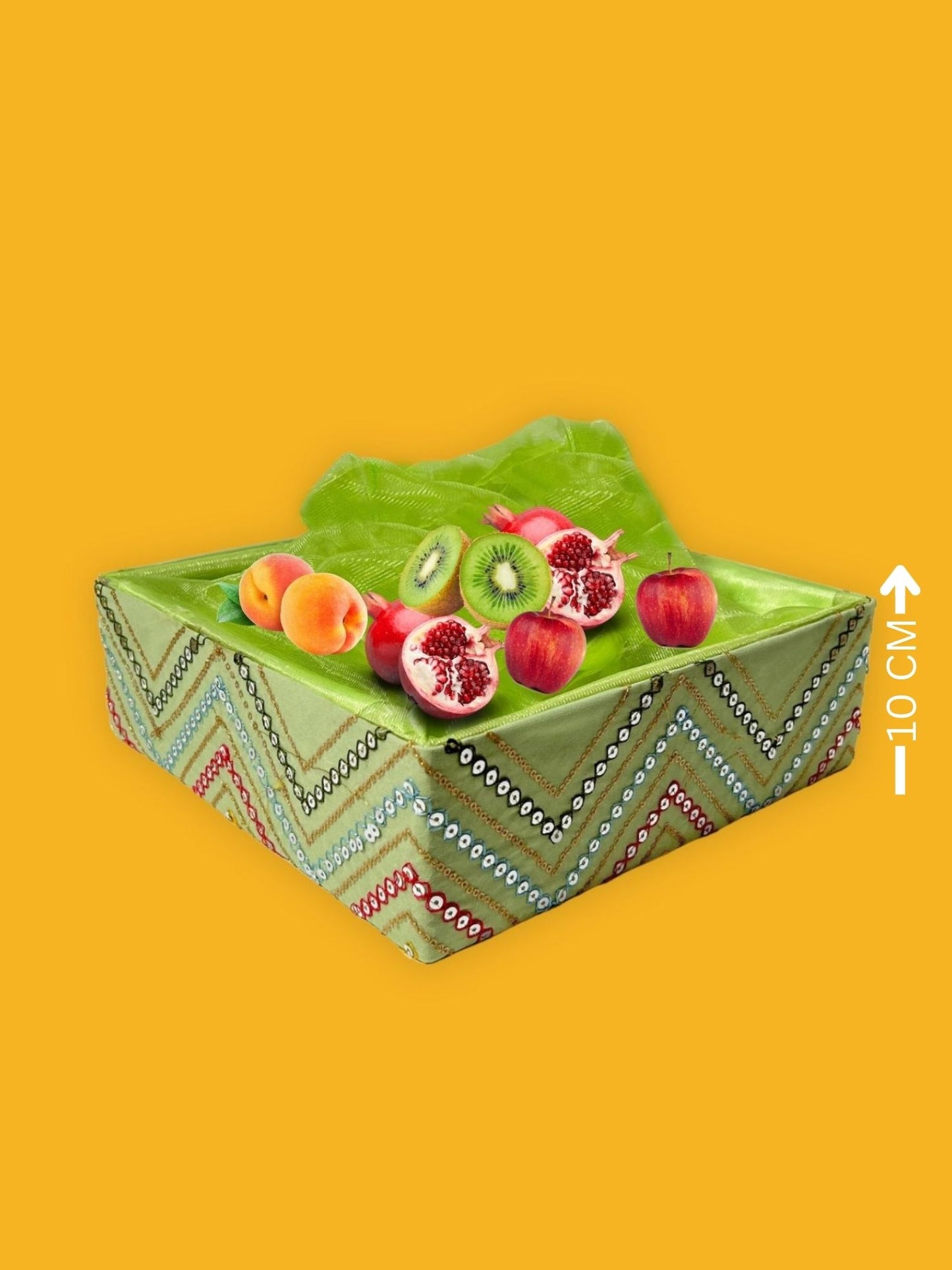 Handcrafted multipurpose Decorative Gift Box/Basket With Fabric Embellishments, Used For Storage organiser, Gift hamper decoration, Green