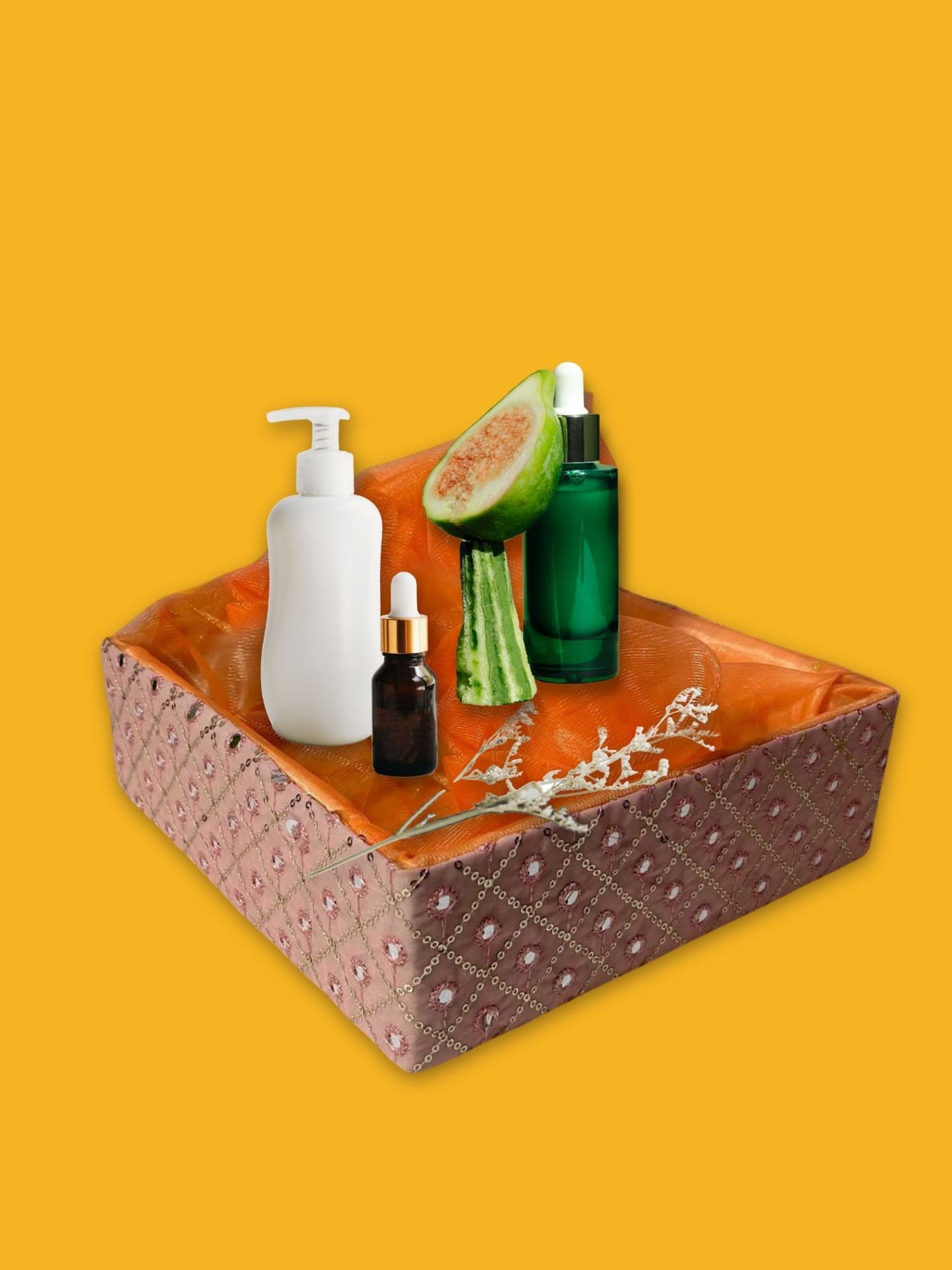Handcrafted multipurpose Decorative Gift Box/Basket With Fabric Embellishments, Used For Storage organiser, Gift hamper decoration, Orange