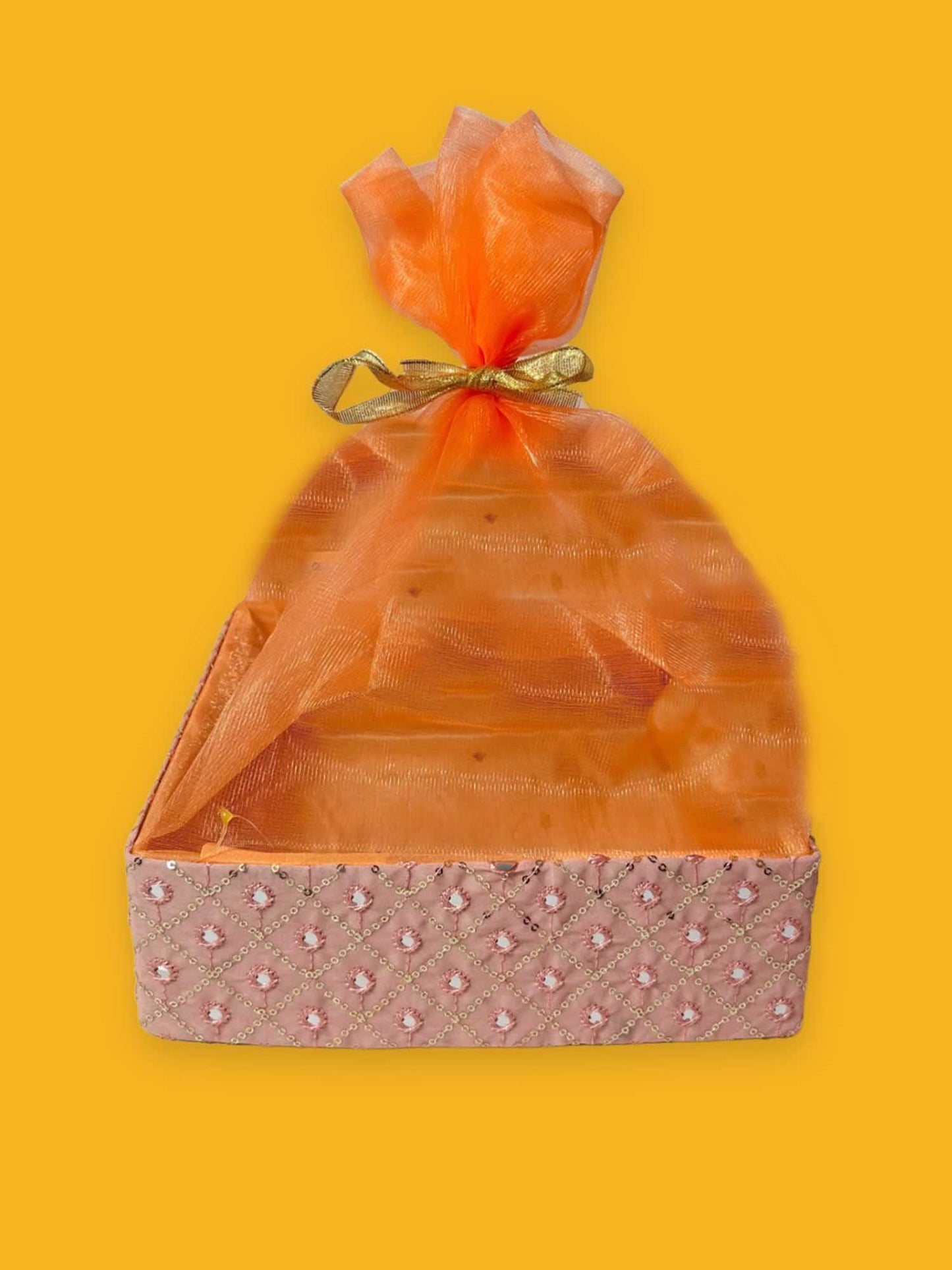 Handcrafted multipurpose Decorative Gift Box/Basket With Fabric Embellishments, Used For Storage organiser, Gift hamper decoration, Orange