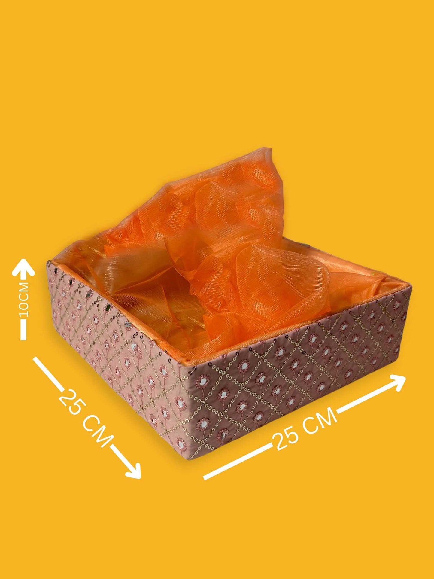 Handcrafted multipurpose Decorative Gift Box/Basket With Fabric Embellishments, Used For Storage organiser, Gift hamper decoration, Orange