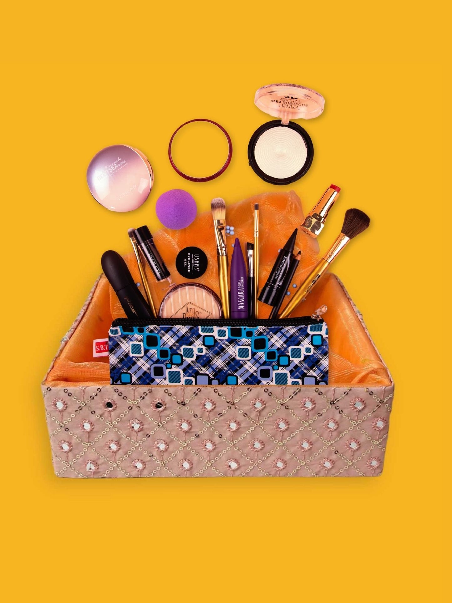 Handcrafted multipurpose Decorative Gift Box/Basket With Fabric Embellishments, Used For Storage organiser, Gift hamper decoration, Orange