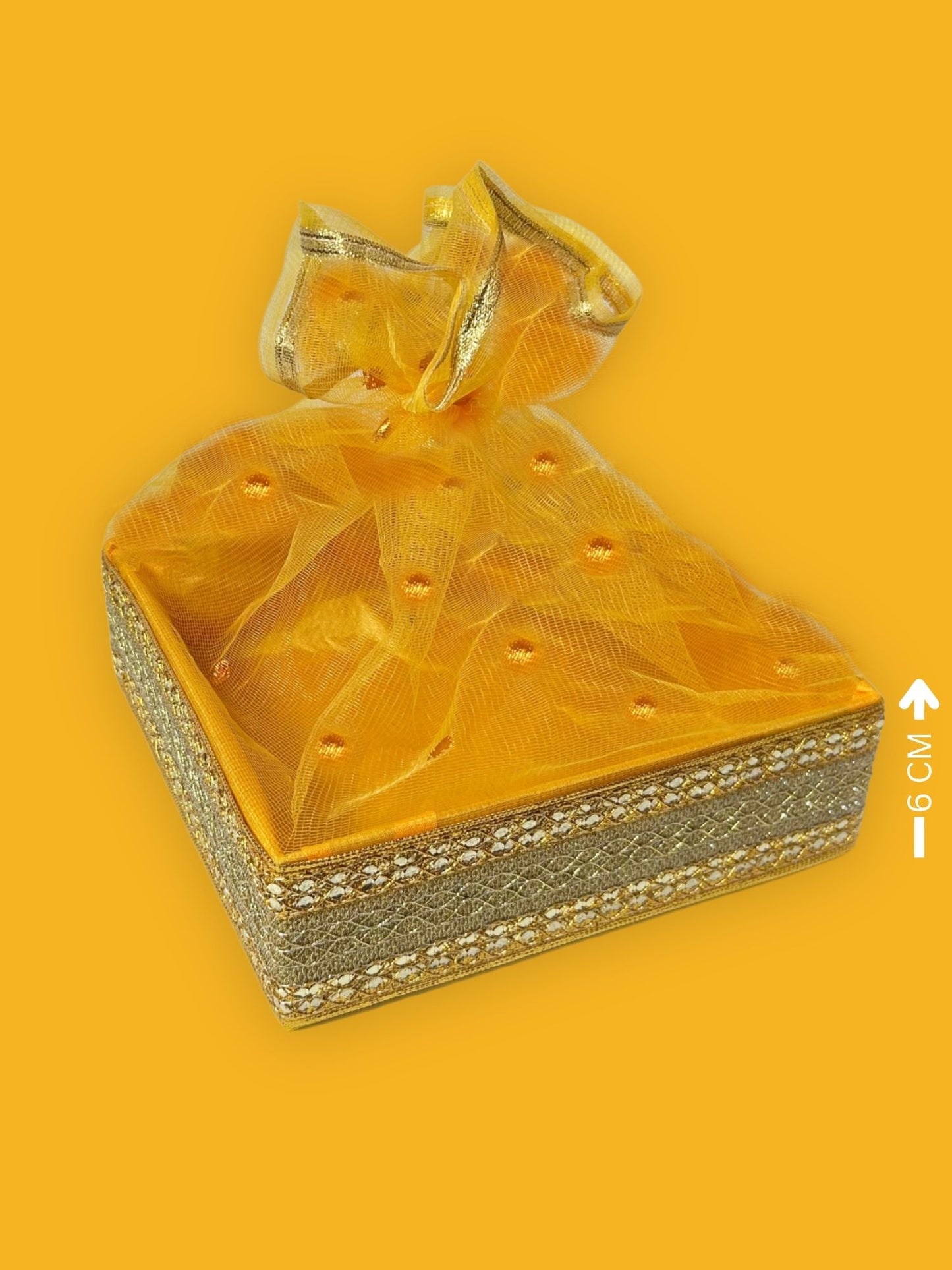 Handcrafted Decorative Gift Box/Basket With Fabric Embellishments, Used For Storage organiser, Gift hamper decoration, multipurpose, Yellow