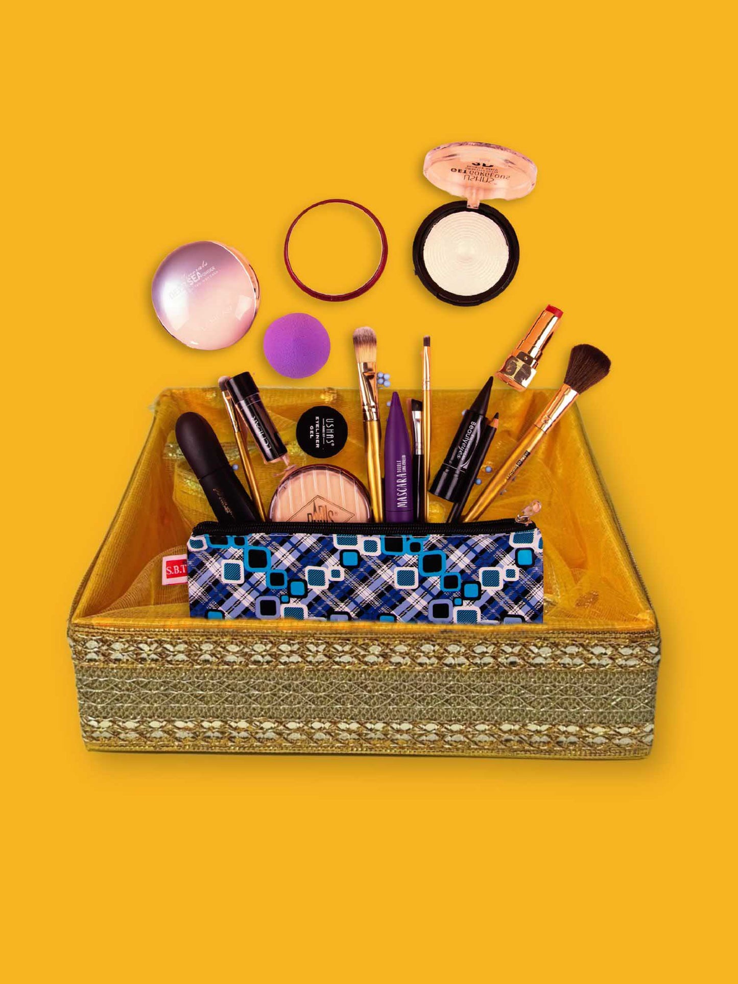 Handcrafted Decorative Gift Box/Basket With Fabric Embellishments, Used For Storage organiser, Gift hamper decoration, multipurpose, Yellow