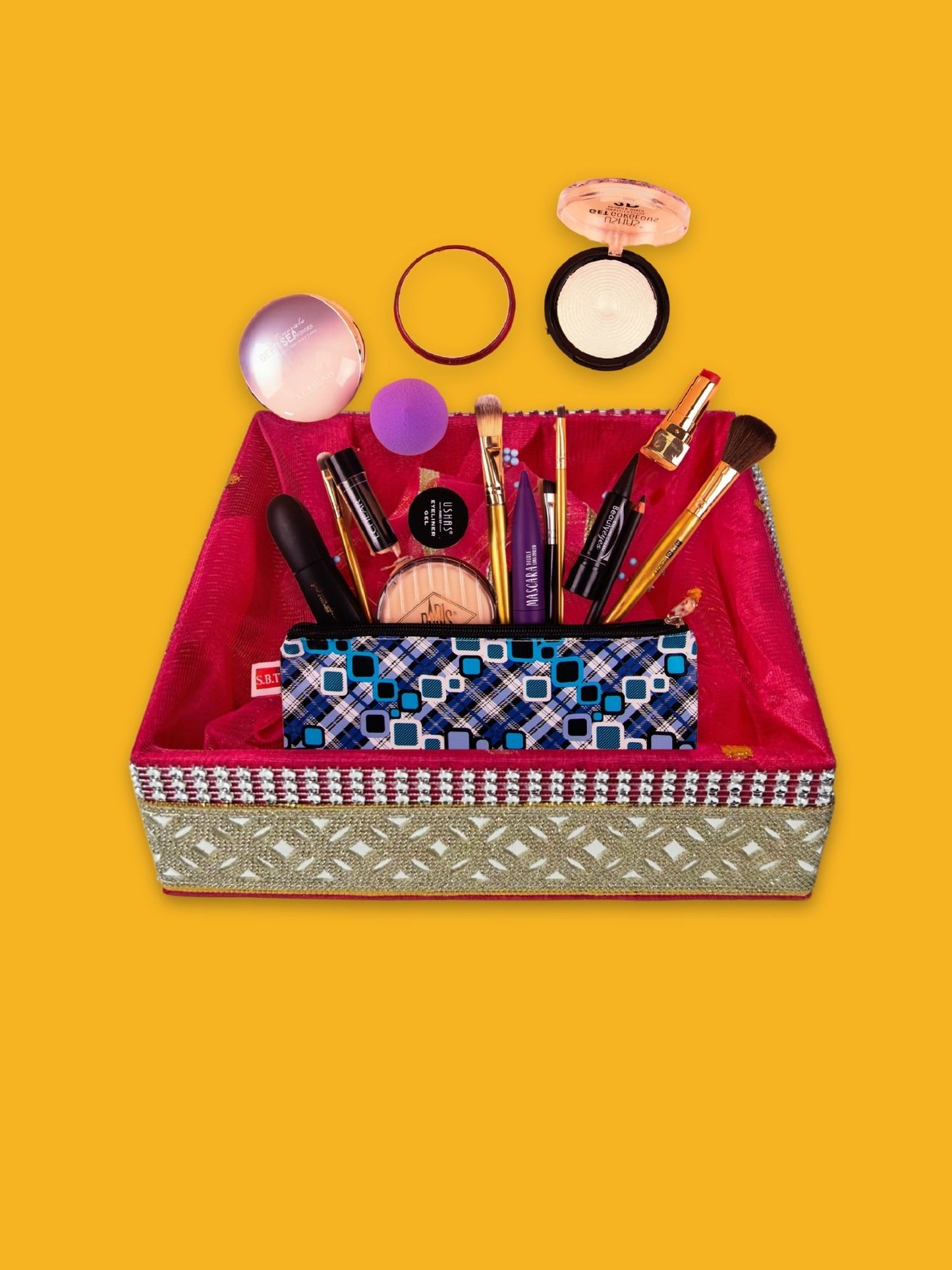 Handcrafted multipurpose Decorative Gift Box/Basket With Fabric Embellishments, Used For Storage organiser, Gift hamper decoration, Maroon