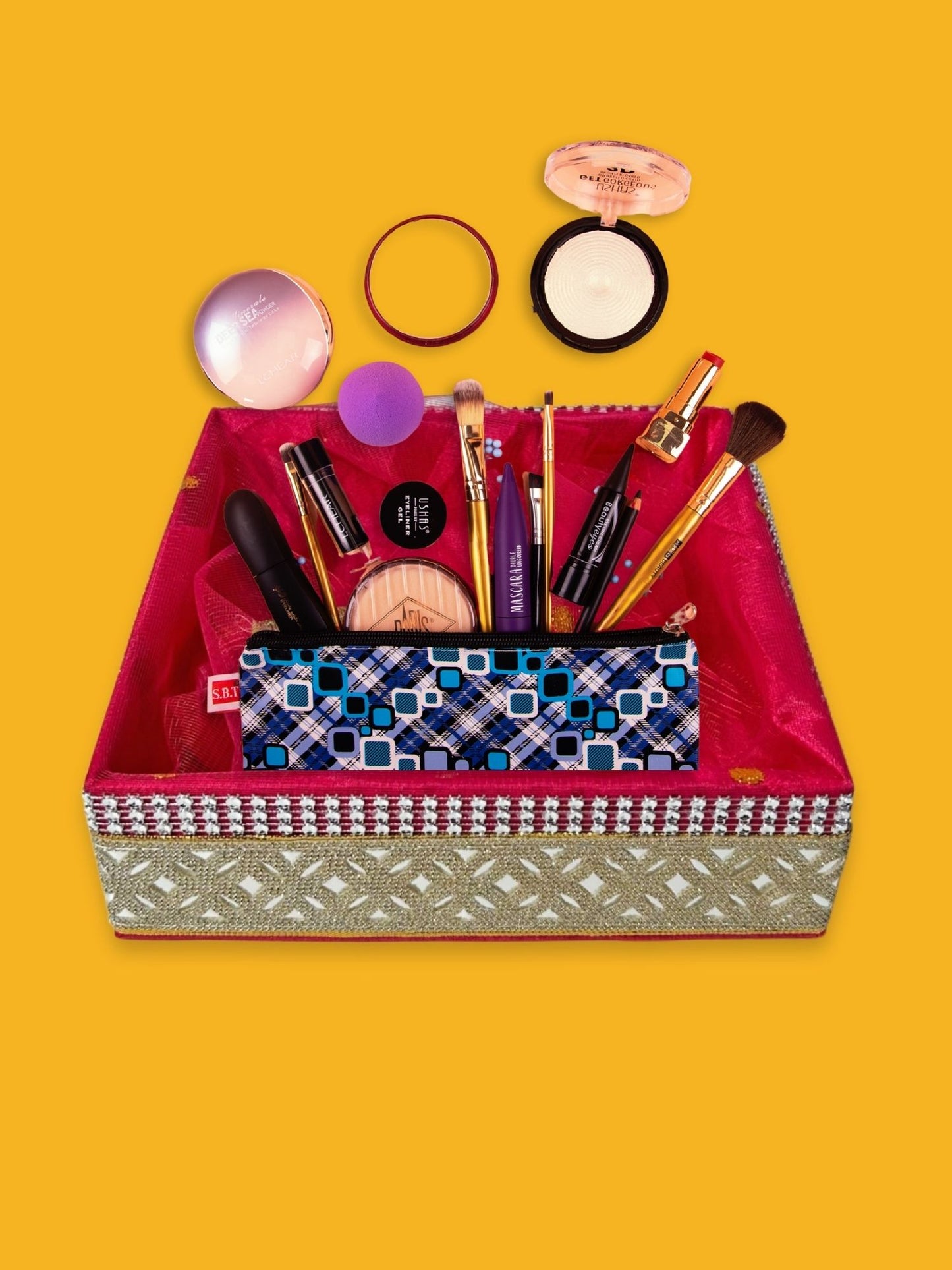 Handcrafted Decorative Gift Box/Basket With Fabric Embellishments, Used For Storage organiser, Gift hamper decoration, multipurpose, Maroon