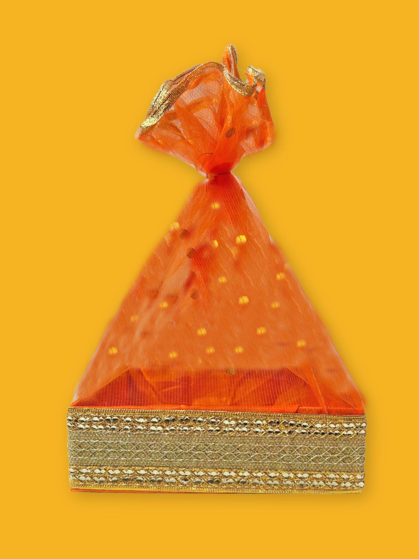 Handcrafted Decorative Gift Box/Basket With Fabric Embellishments, Used For Storage organiser, Gift hamper decoration, multipurpose, Orange
