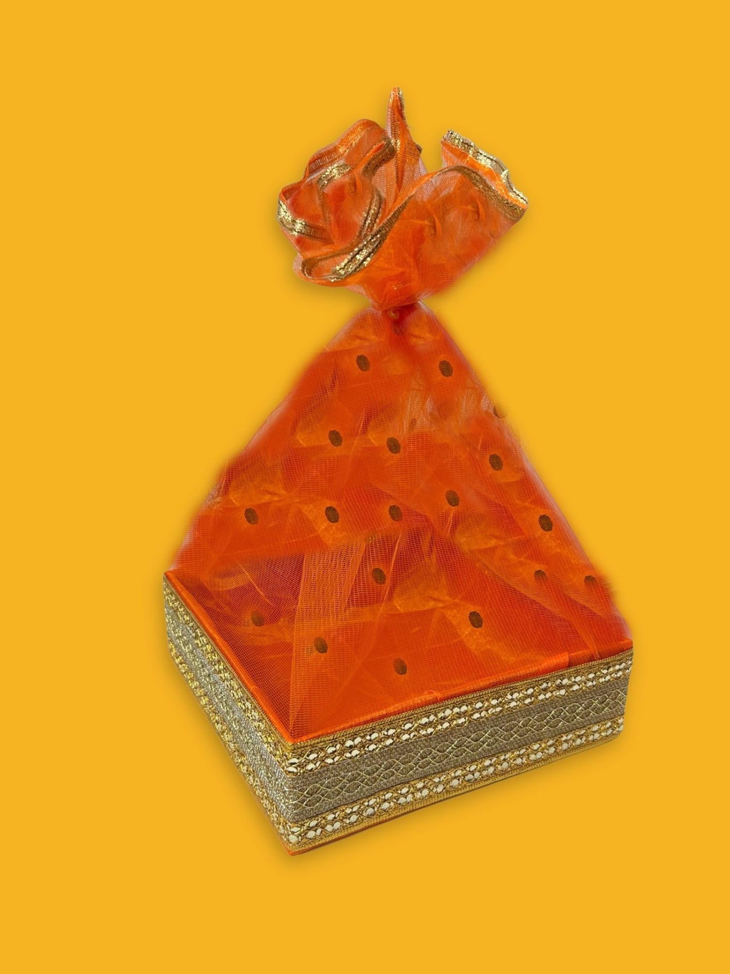 Handcrafted Decorative Gift Box/Basket With Fabric Embellishments, Used For Storage organiser, Gift hamper decoration, multipurpose, Orange
