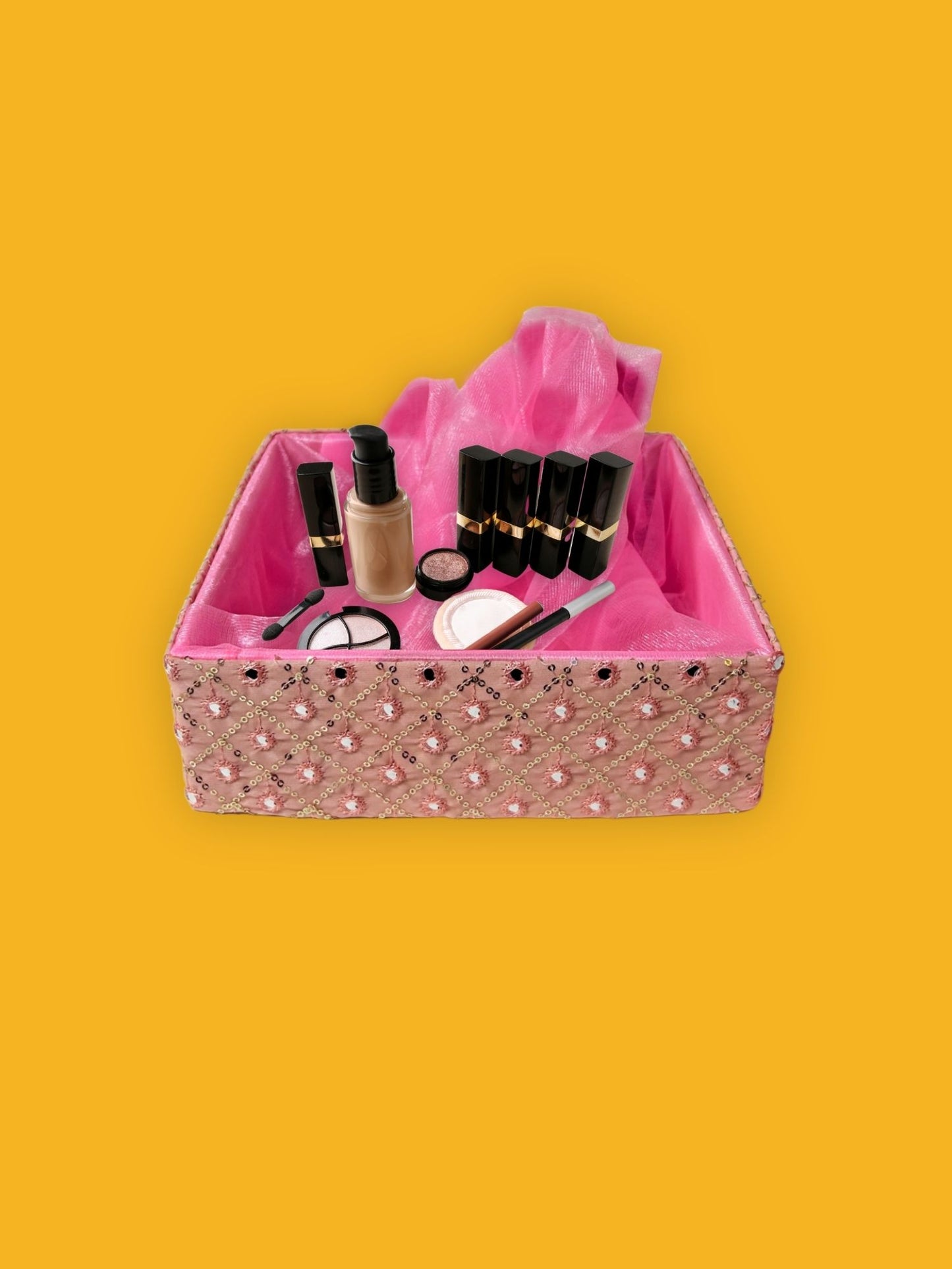 Handcrafted multipurpose Decorative Gift Box/Basket With Fabric Embellishments, Used For Storage organiser, Gift hamper decoration, Pink