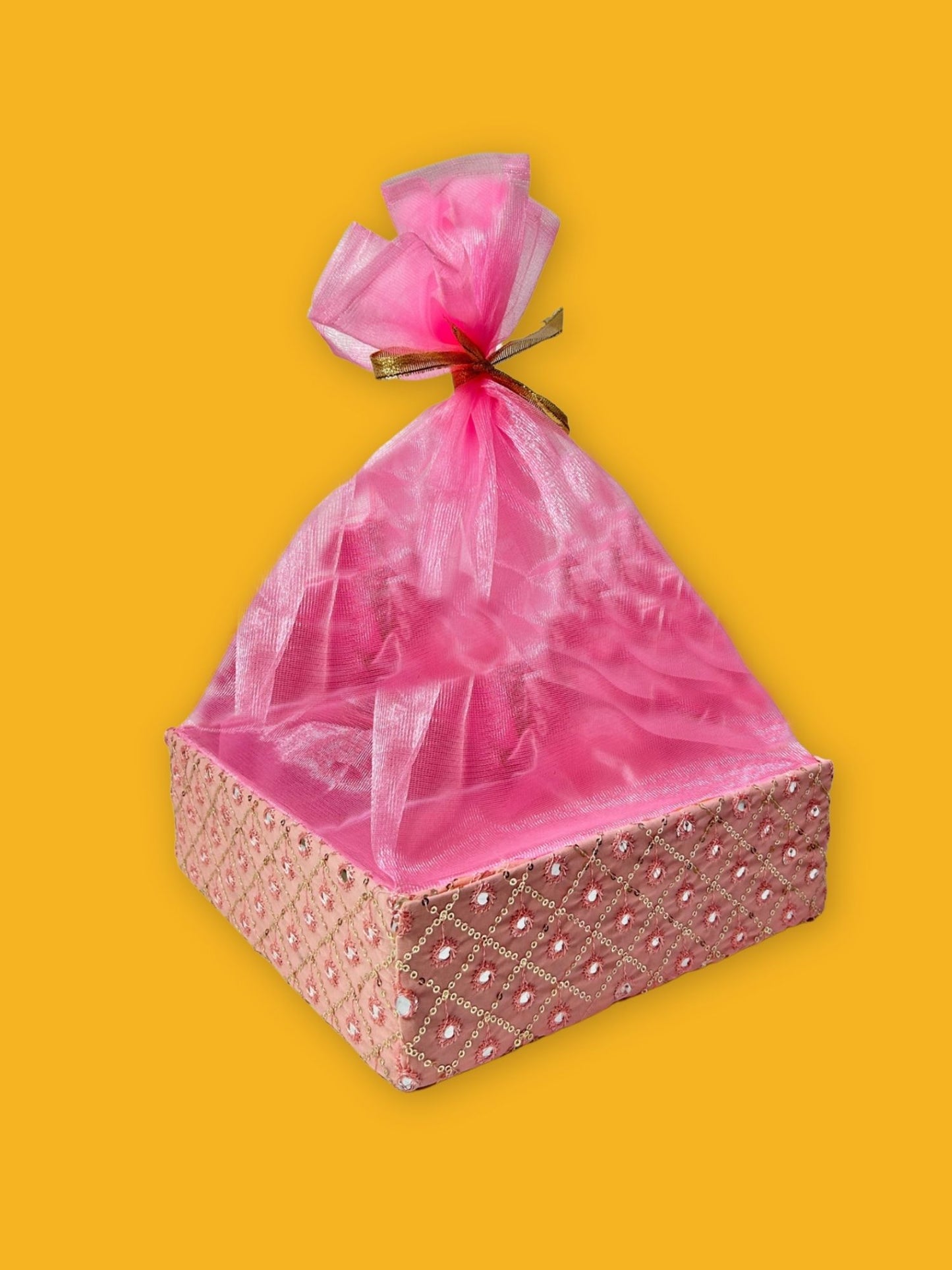 Handcrafted multipurpose Decorative Gift Box/Basket With Fabric Embellishments, Used For Storage organiser, Gift hamper decoration, Pink