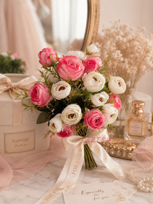 ARTSY Artificial Rose & Peony Flower Bunch Combo Pack of 2 | Realistic Faux Flowers for Home Decor, Vase Decoration, Wedding, Office & Living Room