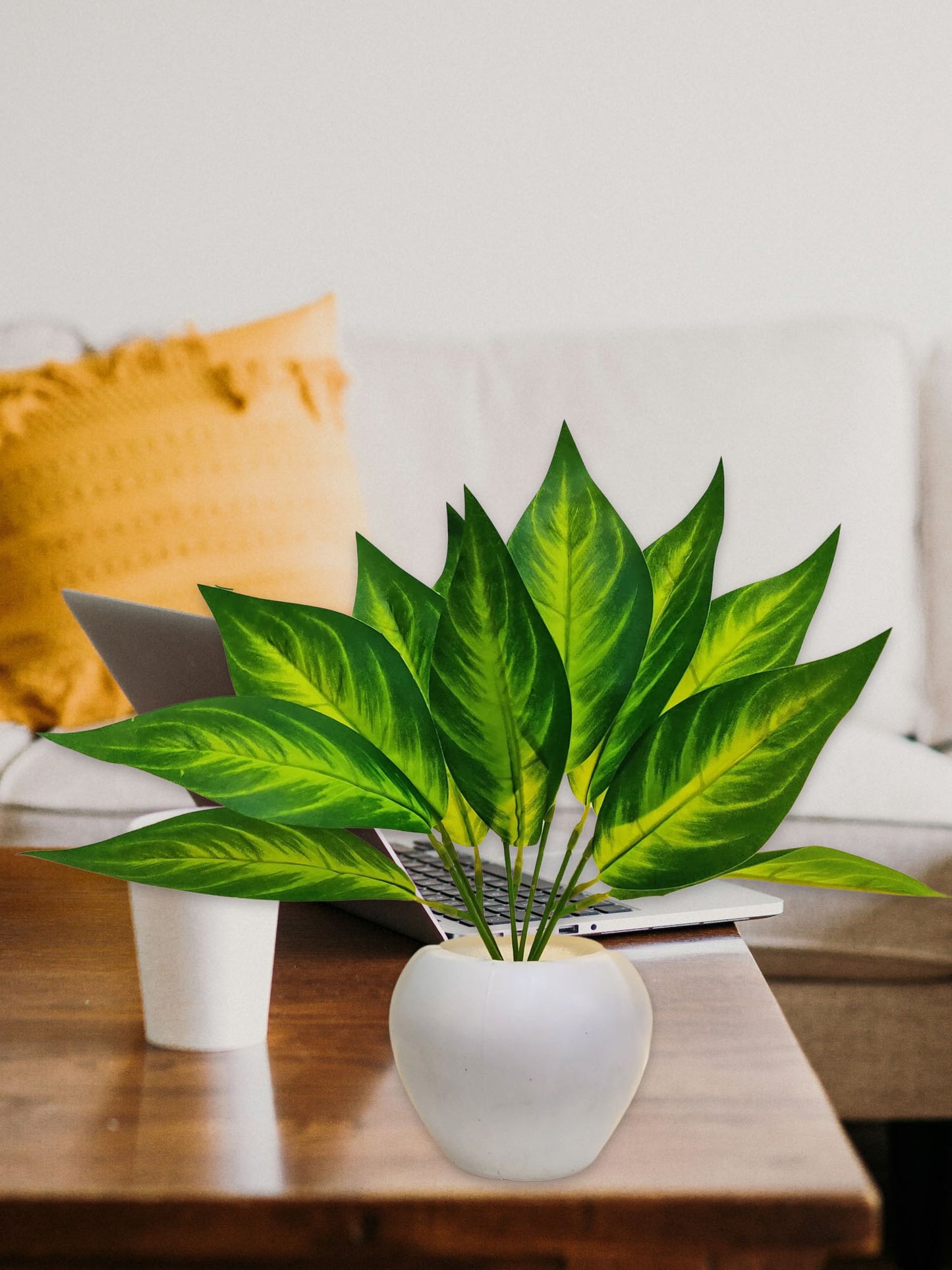ARTSY® Artificial plants with pot for home decor, leaves, plants for pot/vase, home/office decor, gift, craft, artificial flowers with pot, combo, pack of 1 piece, 35 cm height, Green mix