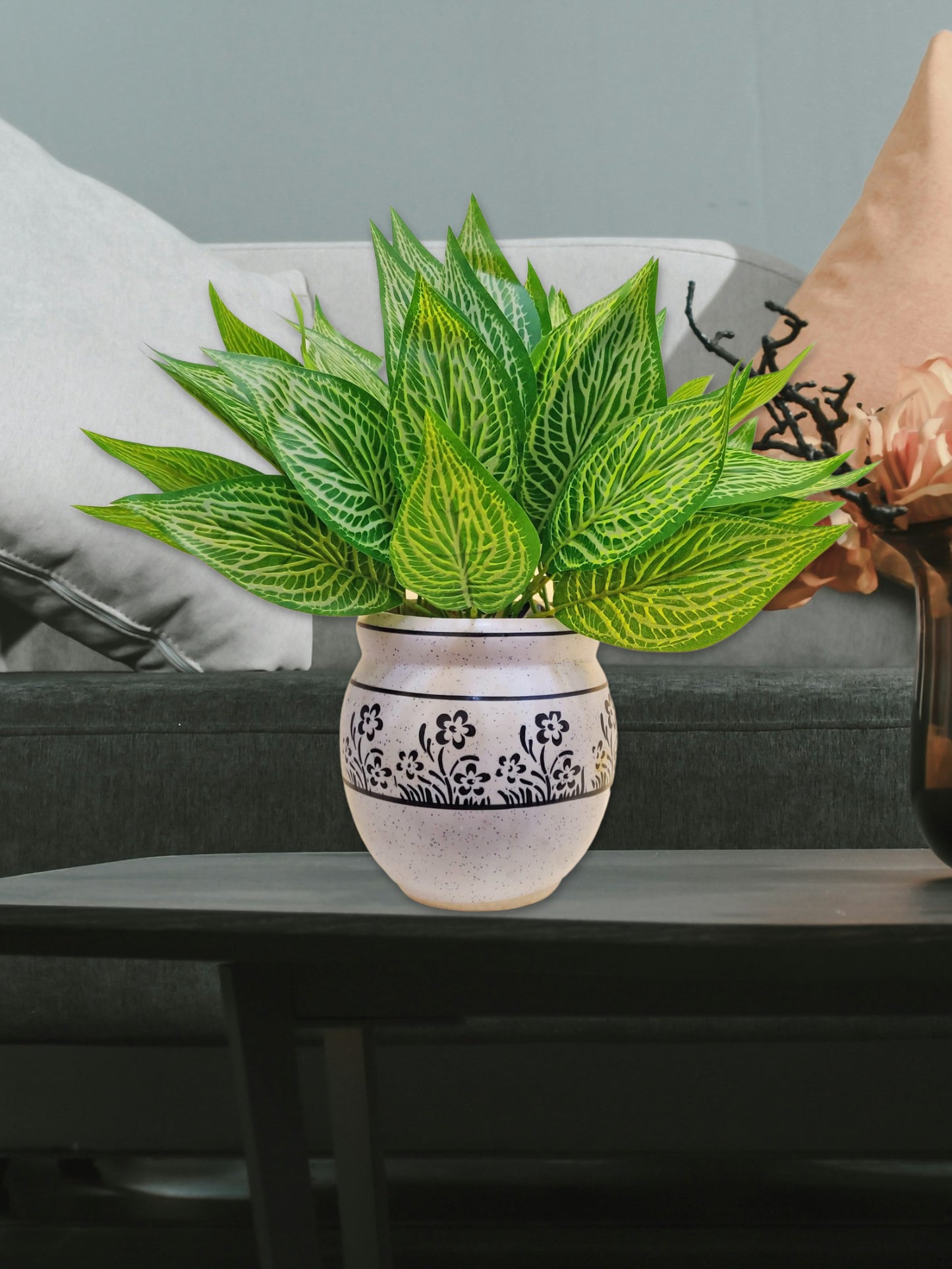 ARTSY Evergreen Elegance: Lifelike Artificial Plants for Timeless Interior Decor. Pack of 2 Pieces, Leaf Bunch for Home Decoration, for Vase, Without Vase, White green