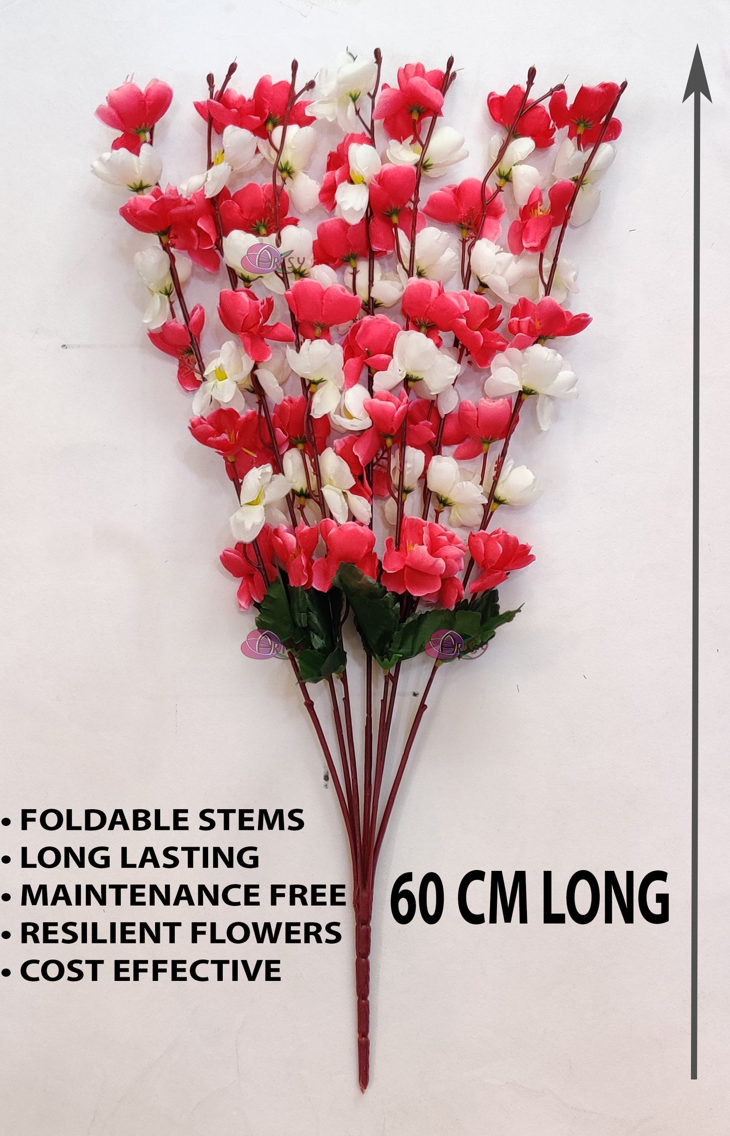 ARTSY® Deep Pink Delight: Artificial Cherry Blossom Flower Bunch for Vibrant Elegance, For Home decoration, Vase Filler, Office Decor (1 Piece), 55 Cm Long
