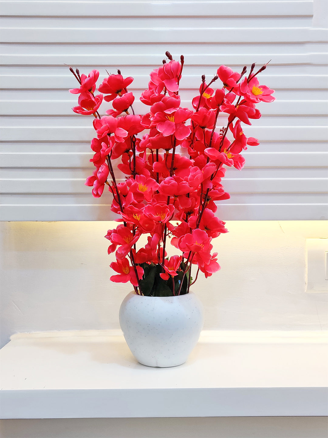 ARTSY® Artificial Flowers With Pot For Home Decoration, Office Decor Cherry Blossom combo, Maroon, 1 Piece