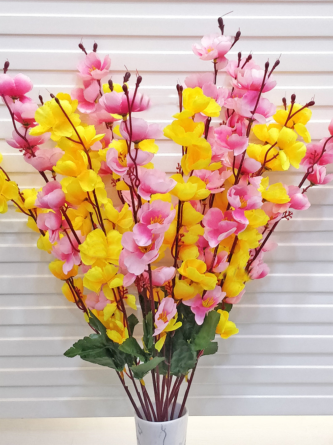 ARTSY® Artificial Flowers For Home Decoration Cherry Blossom Flower Bunch For Vase, Office Decor, Without VASE, Combo (Yellow light pink , Pack of 2 Pieces)