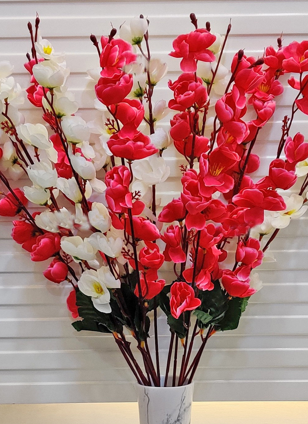 ARTSY® Artificial Flowers For Home Decoration Cherry Blossom Flower Bunch For Vase , Office Decor, Without VASE, Combo ( White Pink , Pack of 2 Pieces)