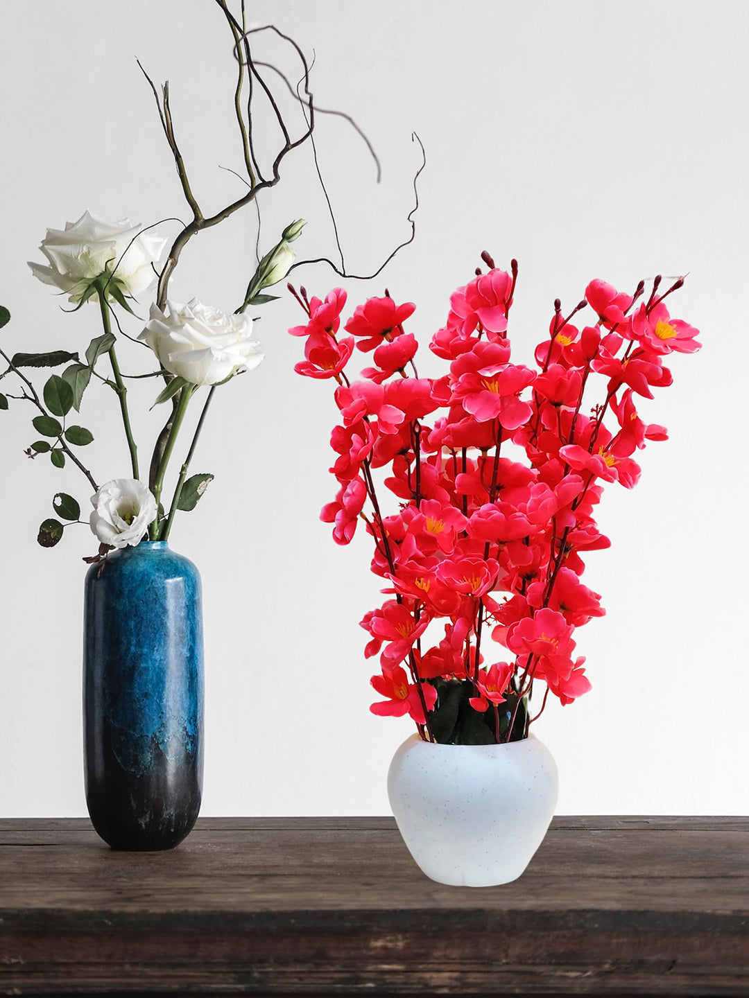 ARTSY® Artificial Flowers With Pot For Home Decoration, Office Decor Cherry Blossom combo, Maroon, 1 Piece
