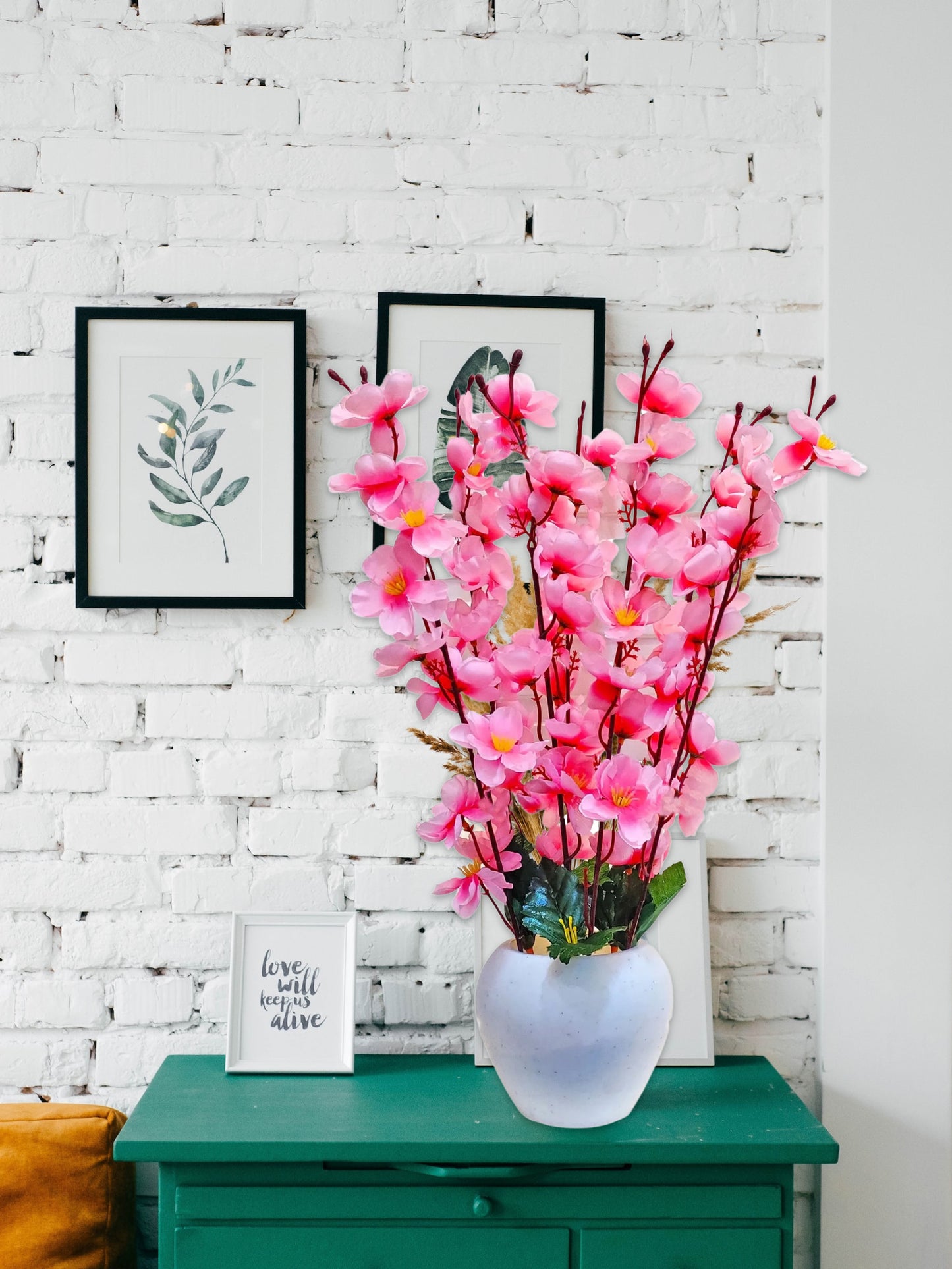 ARTSY® Artificial Flowers With Pot For Home Decoration, Office Decor Cherry Blossom combo, baypink, 1 Piece