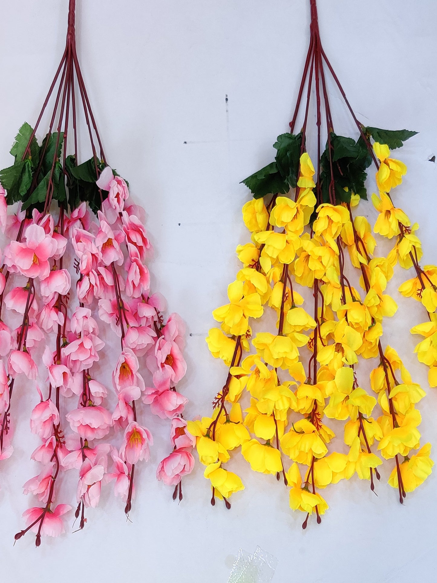 ARTSY® Artificial Flowers For Home Decoration Cherry Blossom Flower Bunch For Vase, Office Decor, Without VASE, Combo (Yellow light pink , Pack of 2 Pieces)