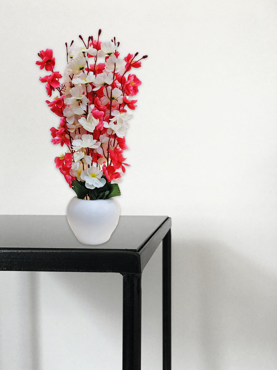 ARTSY® Artificial Flowers With Pot For Home Decoration, Office Decor Cherry Blossom combo, Maroon, White, 1 Piece
