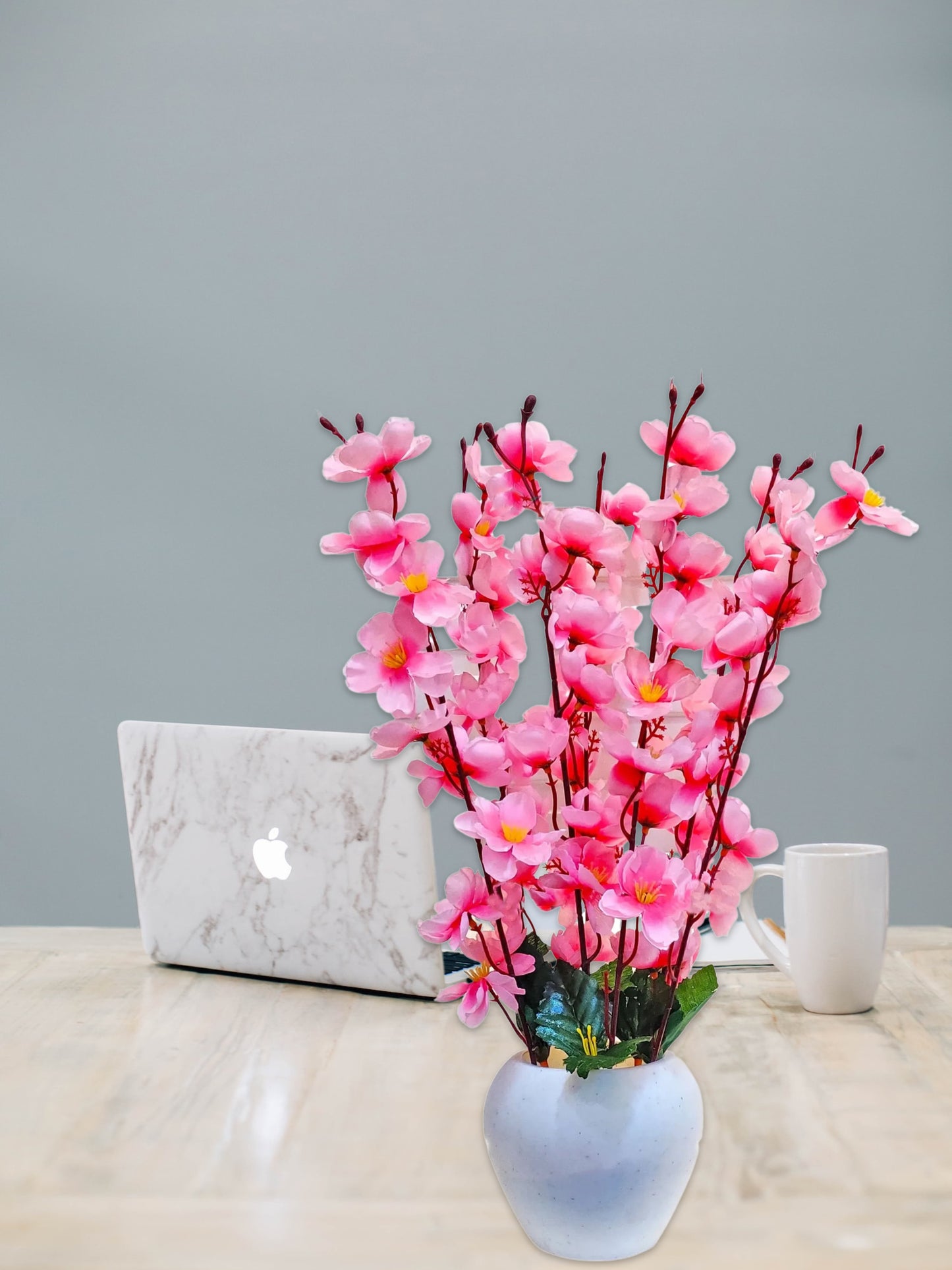 ARTSY® Artificial Flowers With Pot For Home Decoration, Office Decor Cherry Blossom combo, baypink, 1 Piece