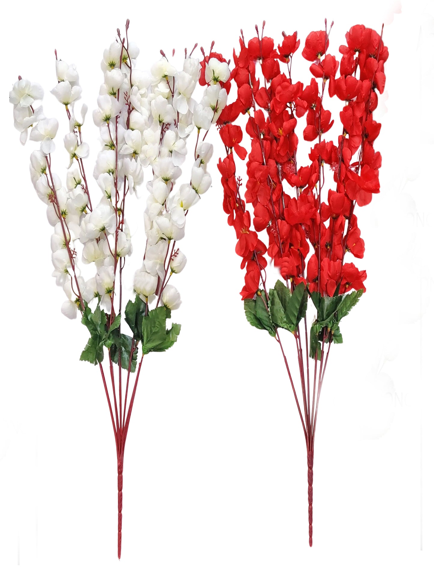 ARTSY® Artificial Flowers For Home Decoration Cherry Blossom Flower Bunch For Vase Office Decor | Without vase | Combo (White Red, Pack of 2 pieces)