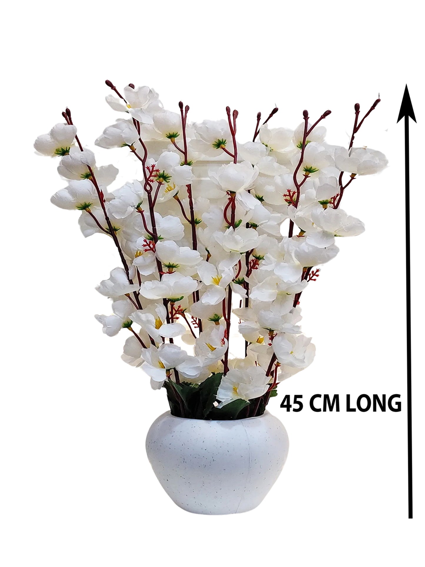ARTSY® Artificial Flowers With Pot For Home Decoration, Office Decor Cherry Blossom combo, White, 1 Piece