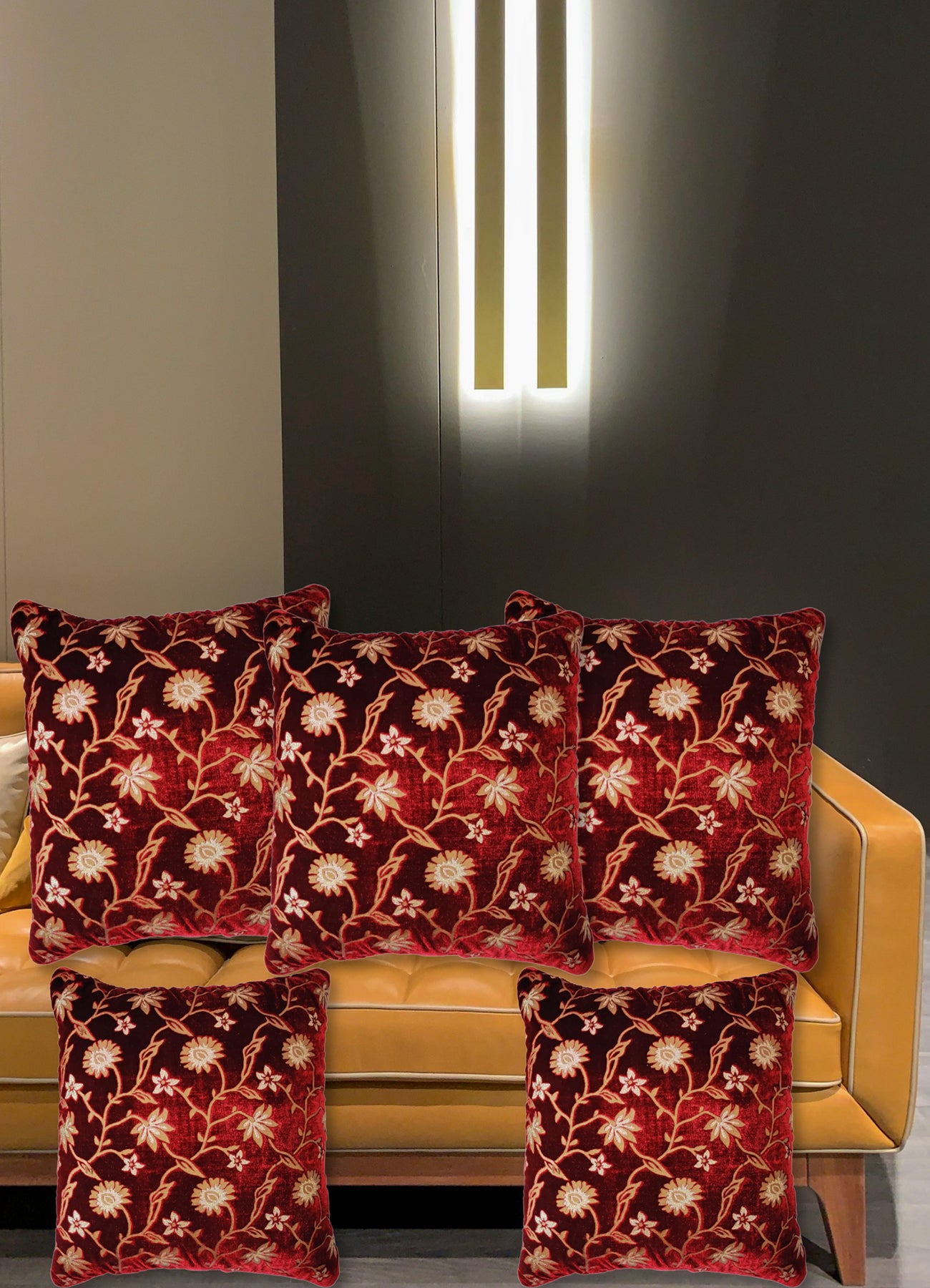 Premium Velvet Cushion Covers: Softness and Style Combined, Pack of 5 Pieces, Maroon, 16 X 16 Inches