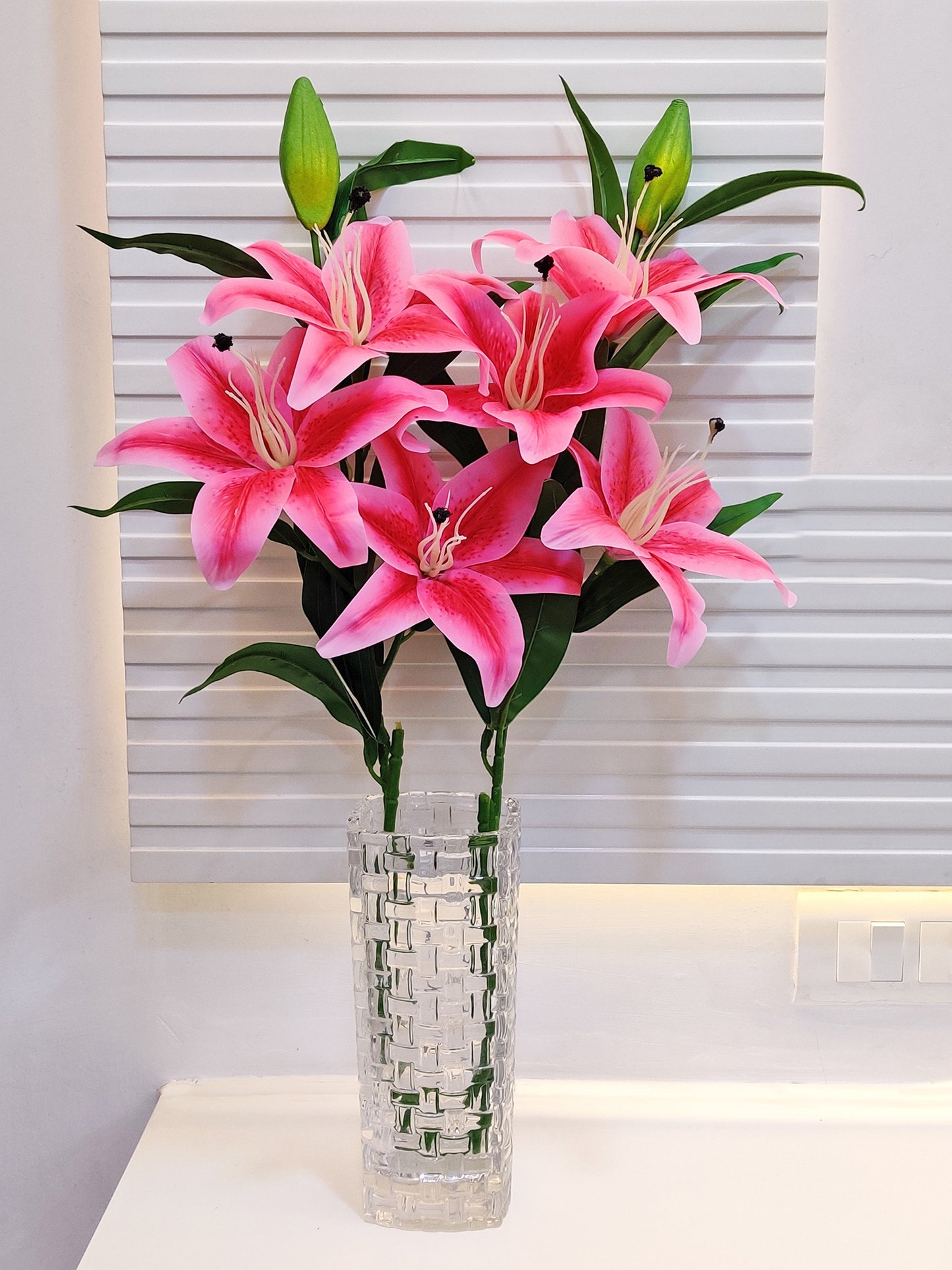 Enchanting Pink Artificial Lily Flower Stick: Timeless Elegance in Every Detail For Home Decor, Office Decor, Vae Filler, Gifting and many more, 3 Big flowers, 100 CM Long