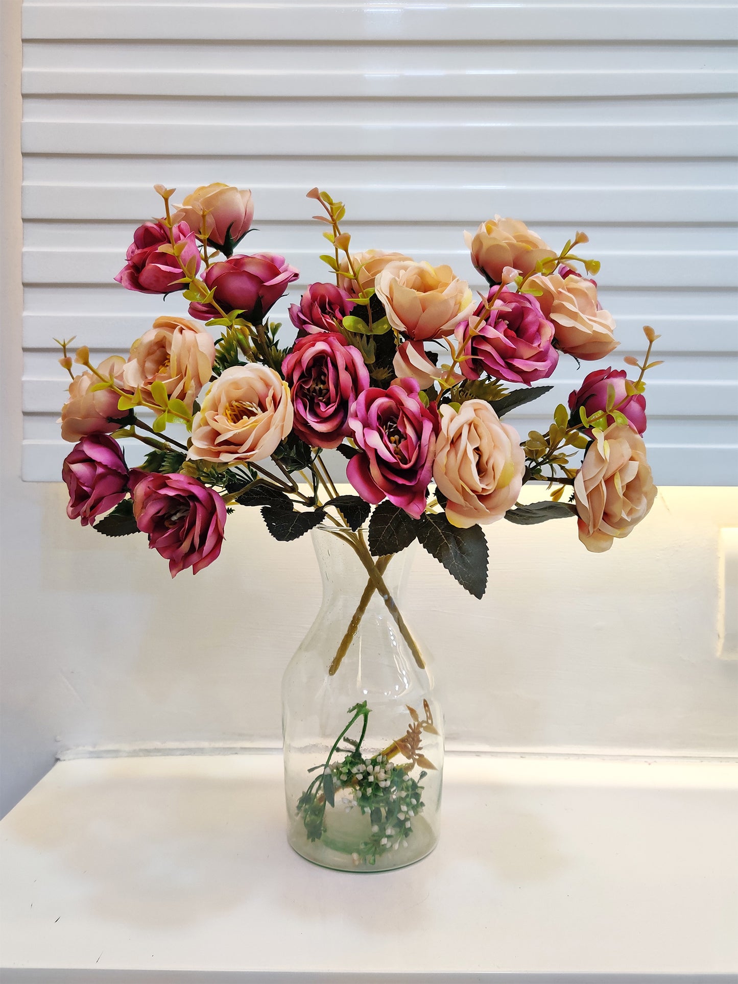 Artificial Flowers for decoration peony rose flower bunch for vase/pot, home/office decor, gift, artificial plant, Craft, Without Vase, Pack of 2 piece, multi, 35 cm height