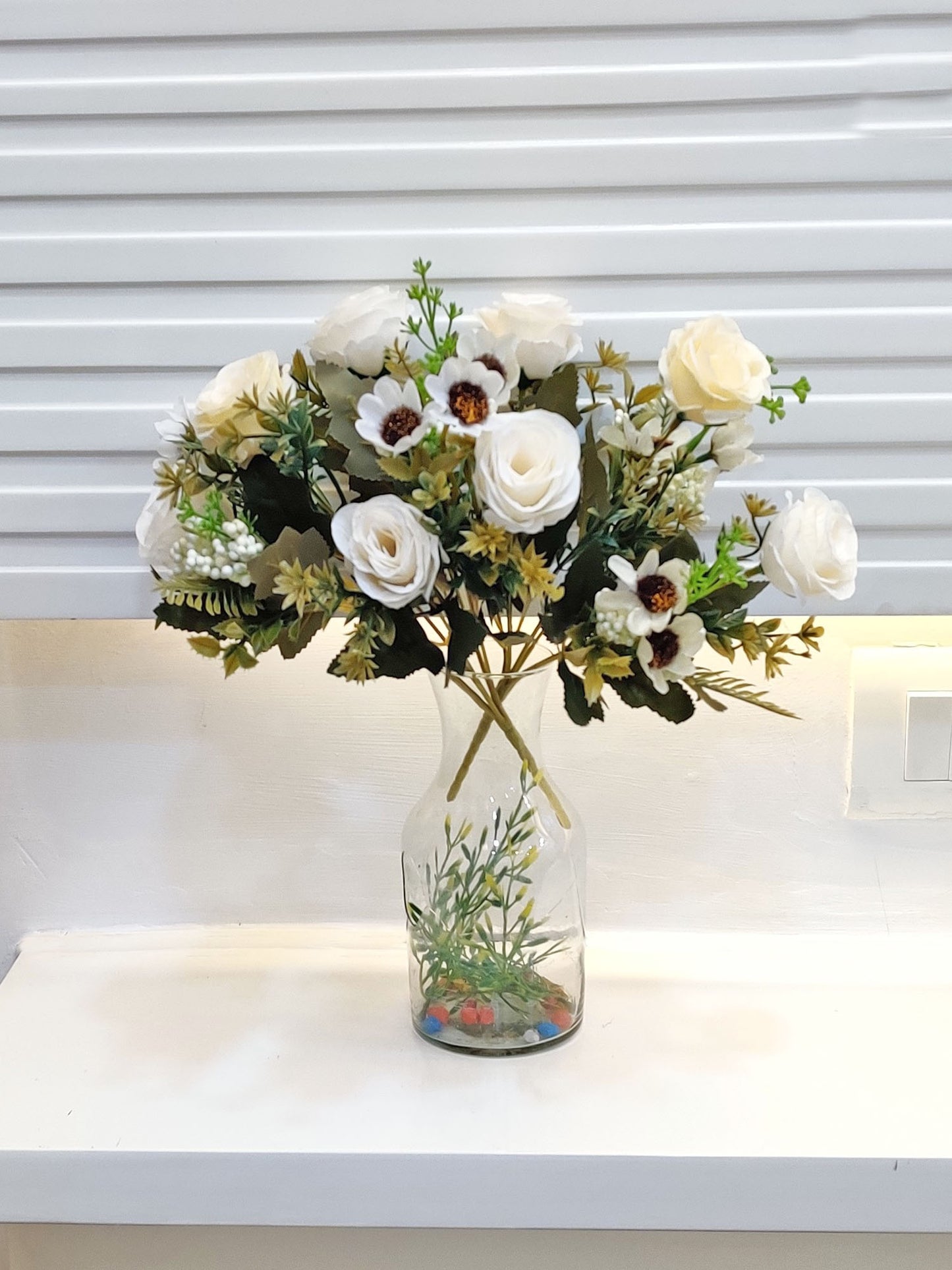 ARTSY® artificial flower for decoration, rose flower bunch, pack of 2 pieces, white