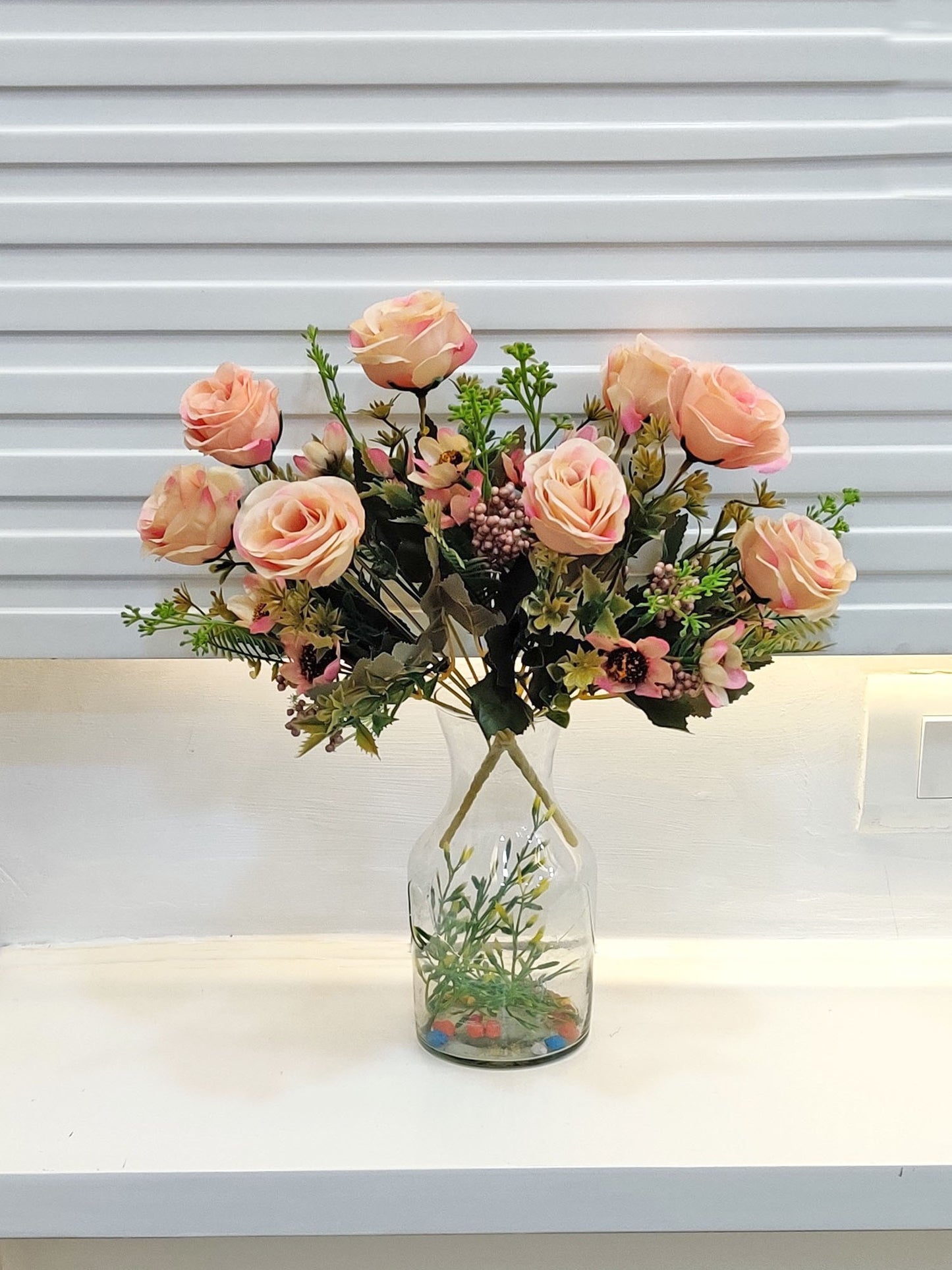 ARTSY® artificial flower for decoration, rose flower bunch, pack of 2 pieces, beige